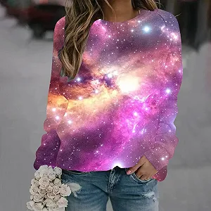 Лонгслив Komiseup Galaxy Женский с длинными рукавами, круглым вырезом, 3D-принтом галактики, модный пуловер со звездным небом, большие размеры, уличная одежда, 17 synthetic.ua - Фото 1