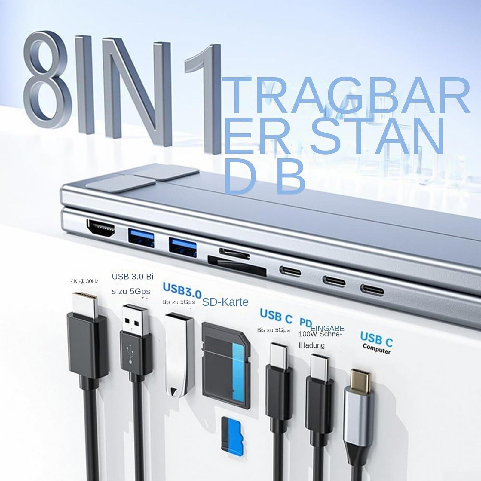 Підставка для ноутбука з USB-портами, охолоджувач для комп'ютера, регульована по висоті, адаптер 8 в 1 з функцією швидкої зарядки, фото №7