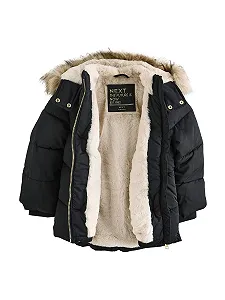 Стёганая куртка Next для девочки, водоотталкивающая, с отделкой из искусственного меха - Фото 1