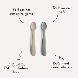 Набір дитячих ложок Mushie, 2 шт., силіконові без BPA, можна мити в посудомийній машині, міцні аксесуари для малюків, м'який бузковий колір synthetic.ua - Фото 1