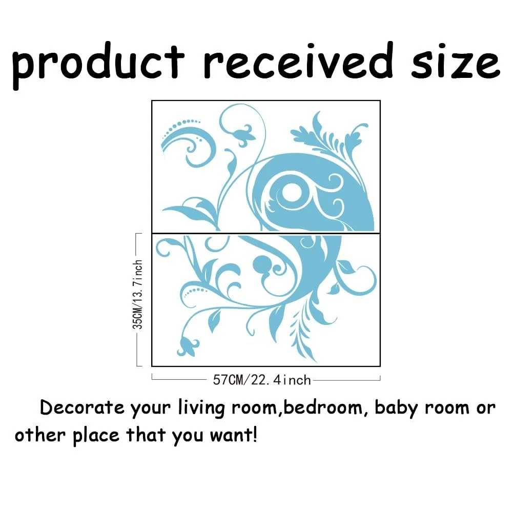 Наклейка на стіну SUPERDANT Yin Yang Flowers 57 x 35 см Синя вінілова 2 шт., фото №2