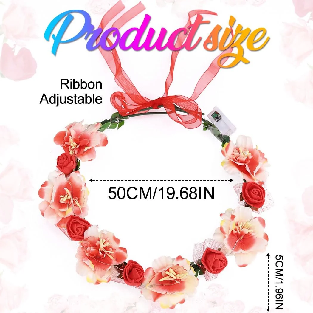 Вінок зі світлодіодними квітами Zoestar, червоний, один розмір, фото №6