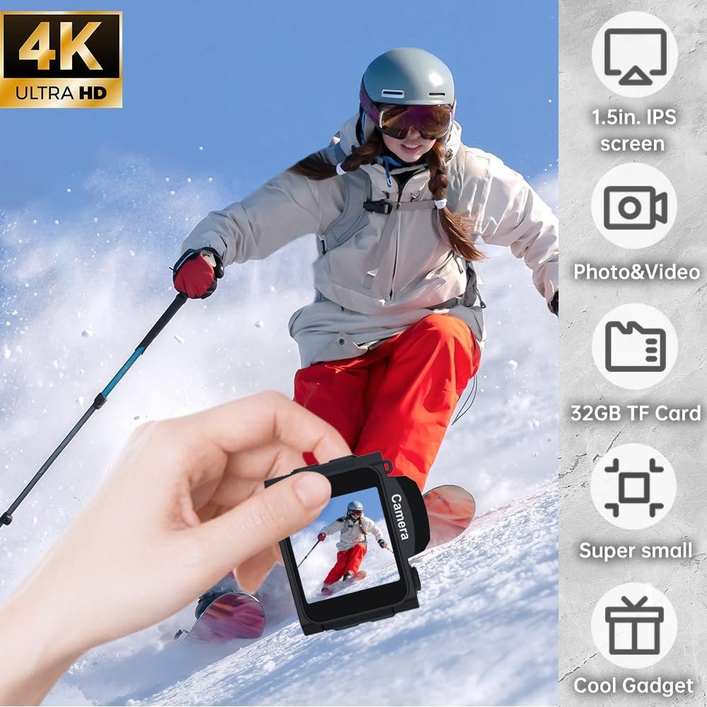 Мини цифровая камера 4K, HD 16 Мп, 1,5-дюймовый цветной IPS-экран, портативный видеорегистратор с монорефлексной CMOS-матрицей, карта памяти 32 ГБ, фото №5
