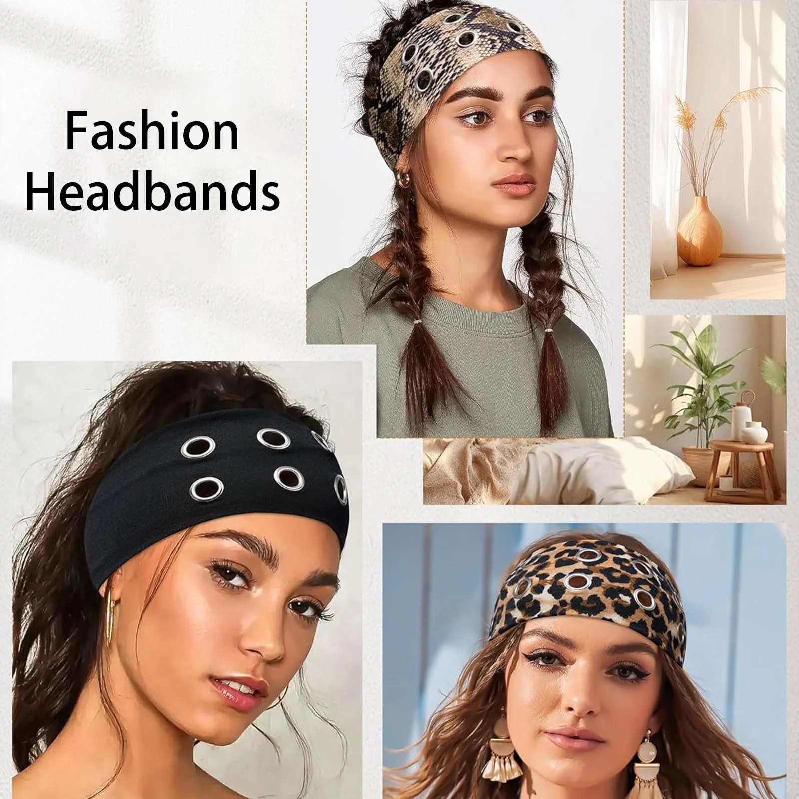 Пов'язка на голову Широка Модна 3 шт. з люверсами для жінок, фото №5 Пов'язка на голову Широка Модна 3 шт. з люверсами для жінок, фото №5