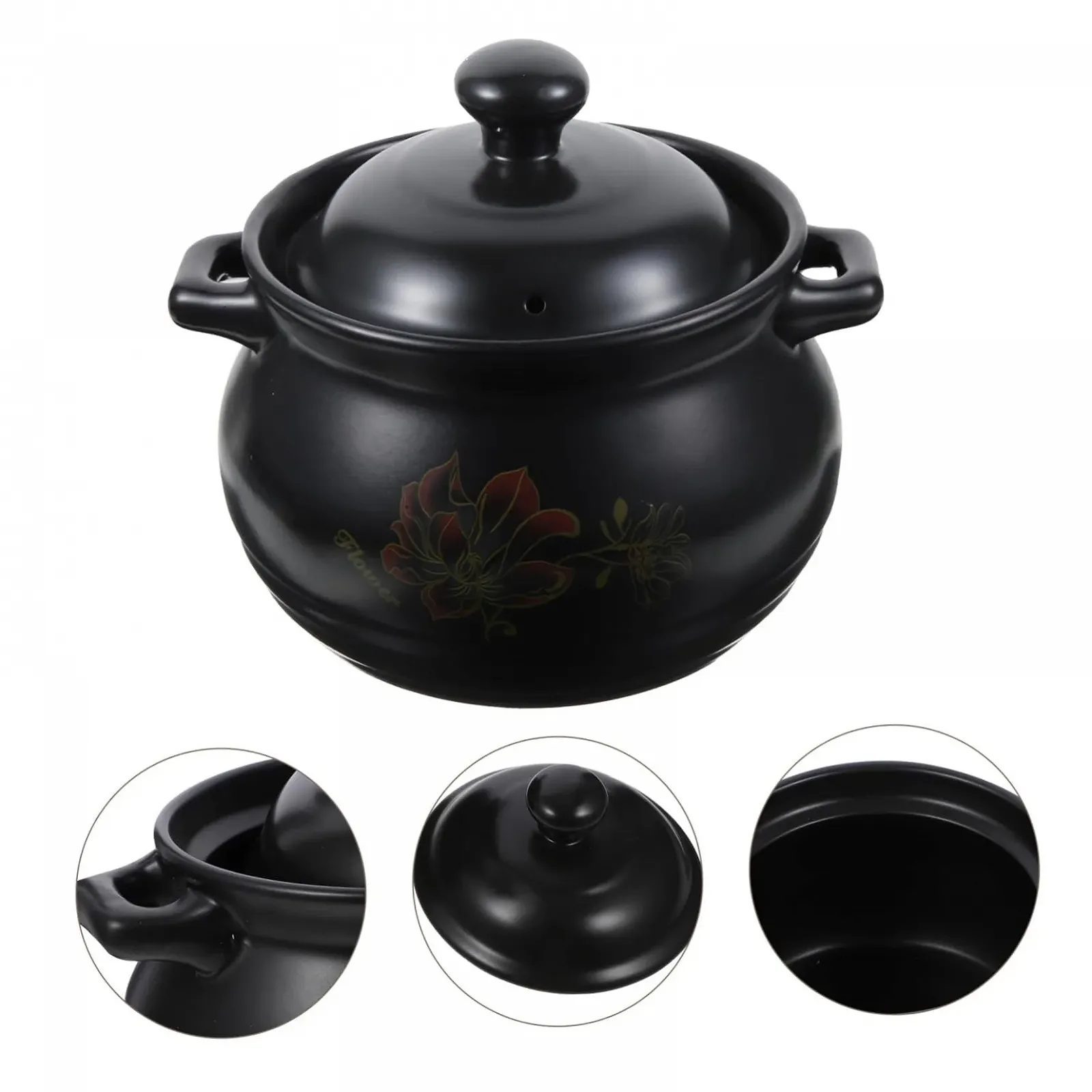 Кастрюля VALICLUD керамическая 2 л с крышкой с цветочным узором, фото №4