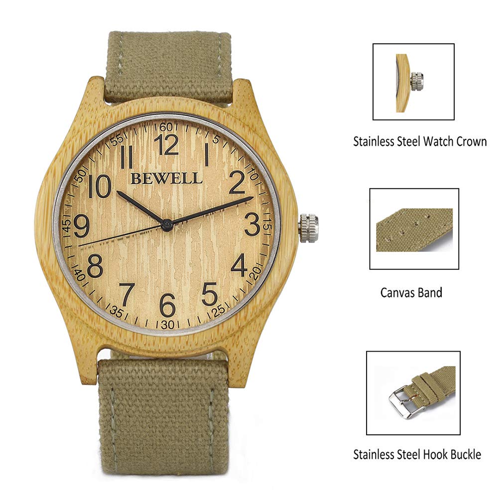 Часы BEWELL W134A Унисекс Деревянные Аналоговые Японский Кварцевый Механизм с Нейлоновым Ремешком, фото №2
