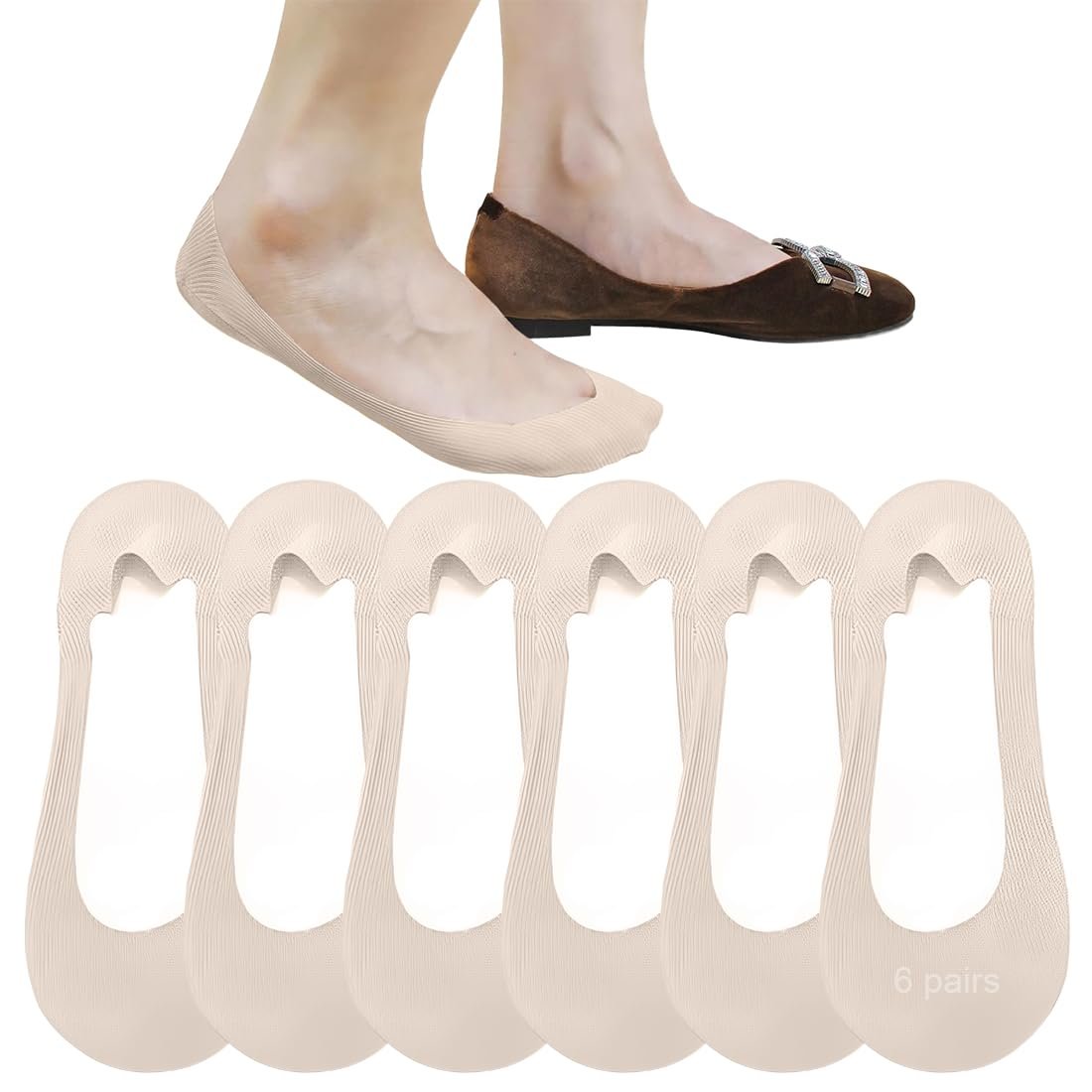 Женские носки Invisible 6 пар, носки-балетки, противоскользящие, дышащие, с силиконовой подушечкой, носки для кроссовок, мокасин, балеток, фото №1