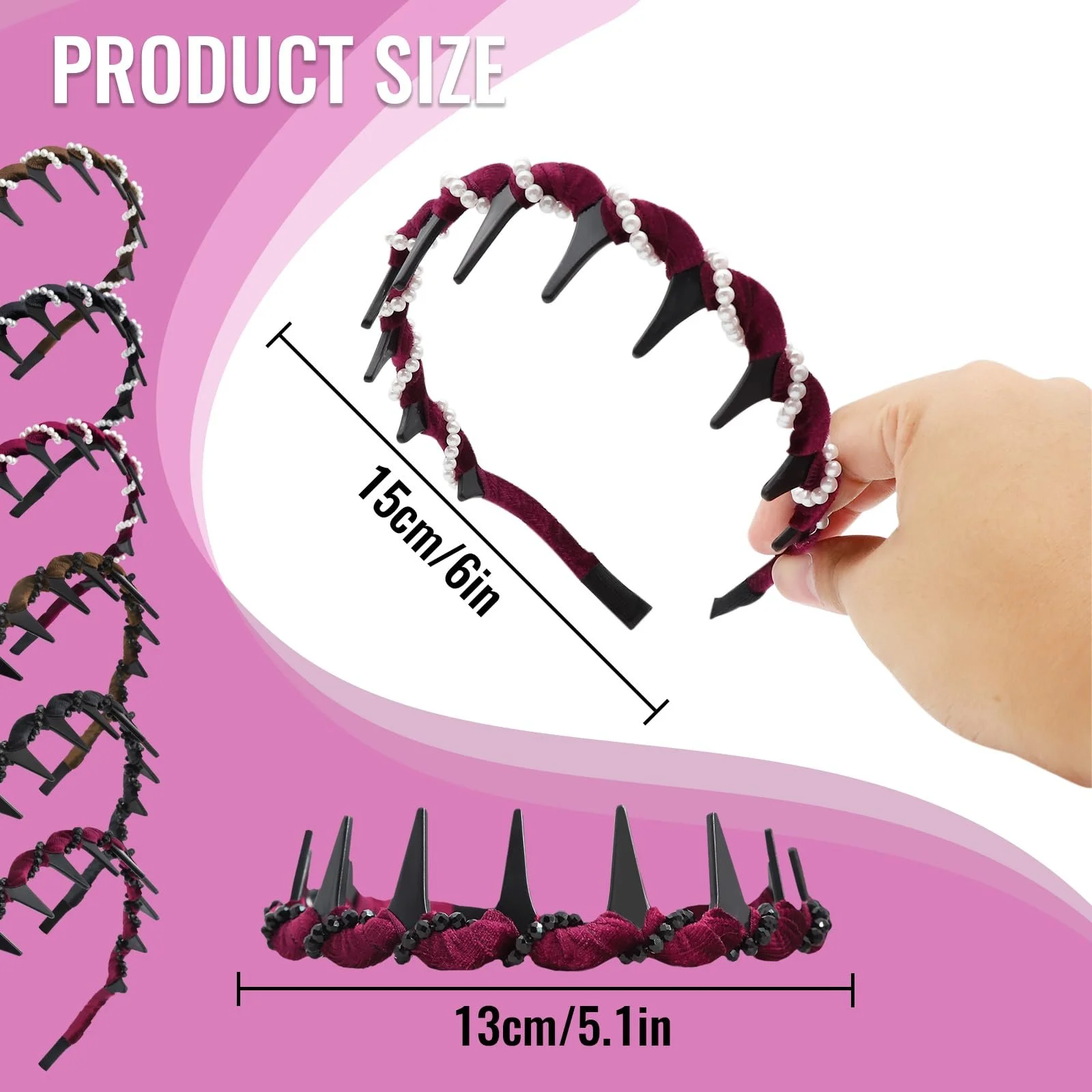 Вінтажна Обруч на голову зигзаг, набір 6 штук, фото №2