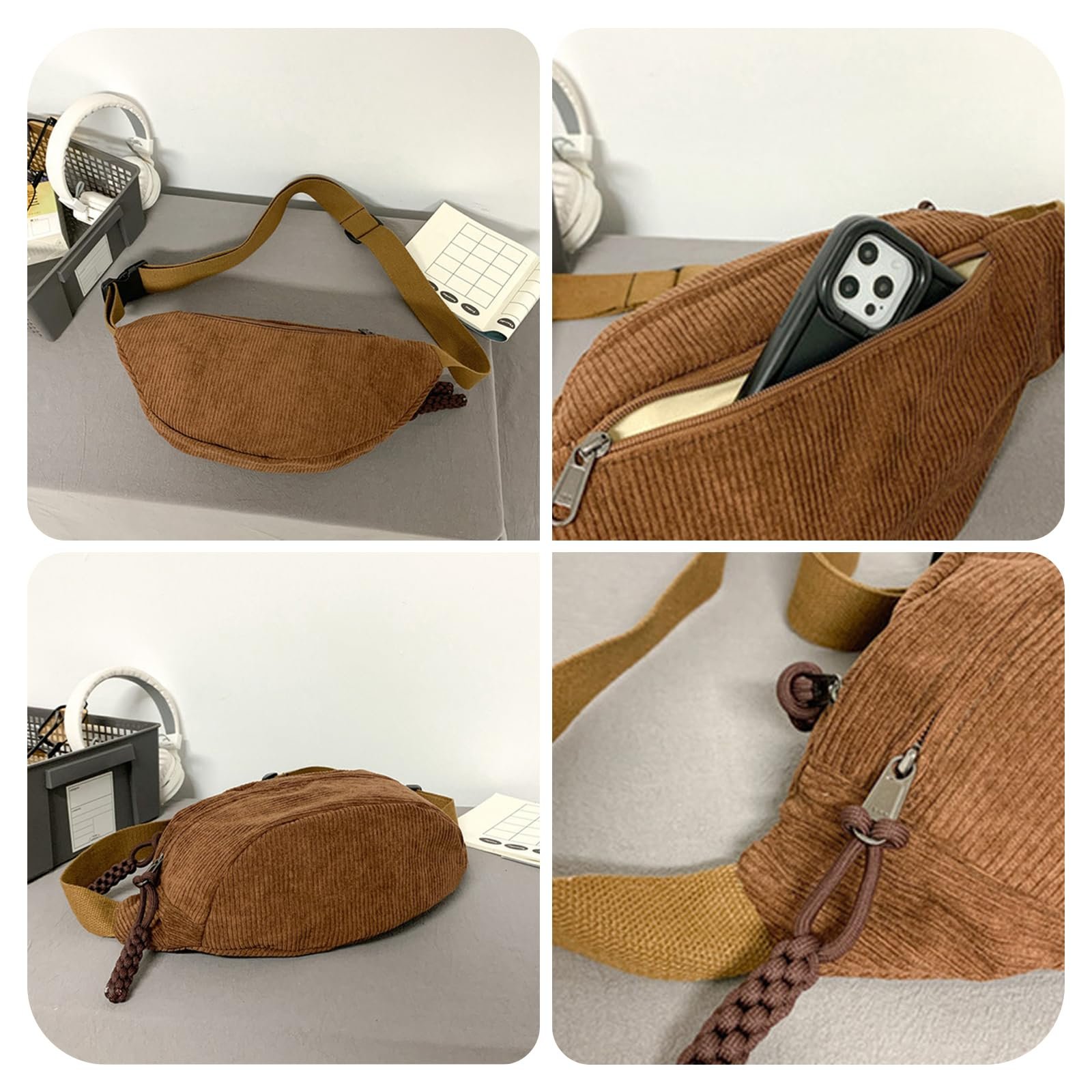 Поясна Сумка Cord Brown, фото №3