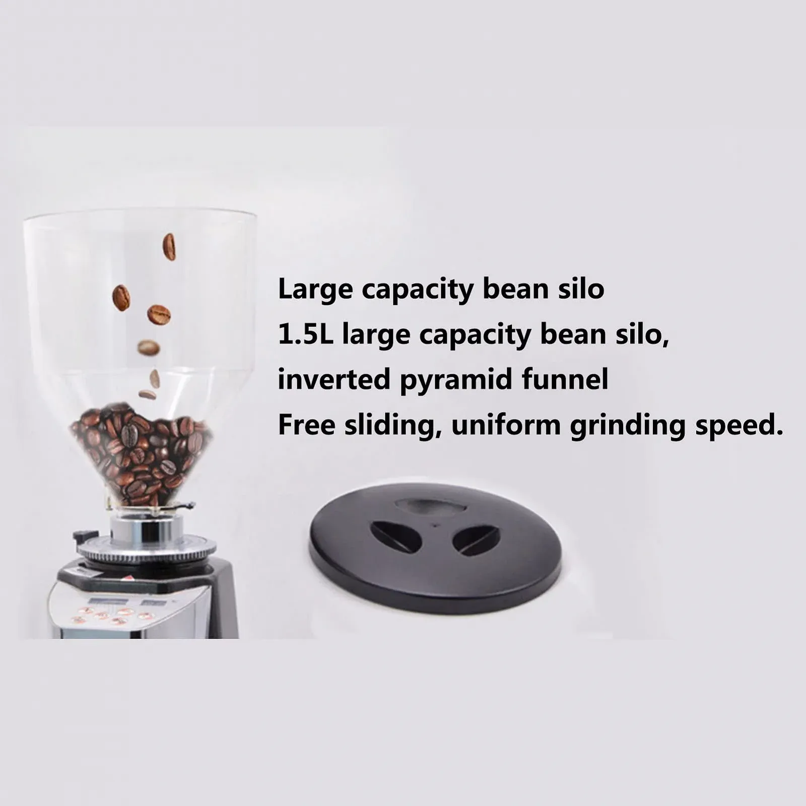 Кофемолка коническая электрическая сенсорный экран с LED цифровым дисплеем 19 регулируемых настроек Professional High Performance нержавеющая сталь Черный, фото №4 Кофемолка коническая электрическая сенсорный экран с LED цифровым дисплеем 19 регулируемых настроек Professional High Performance нержавеющая сталь Черный, фото №4