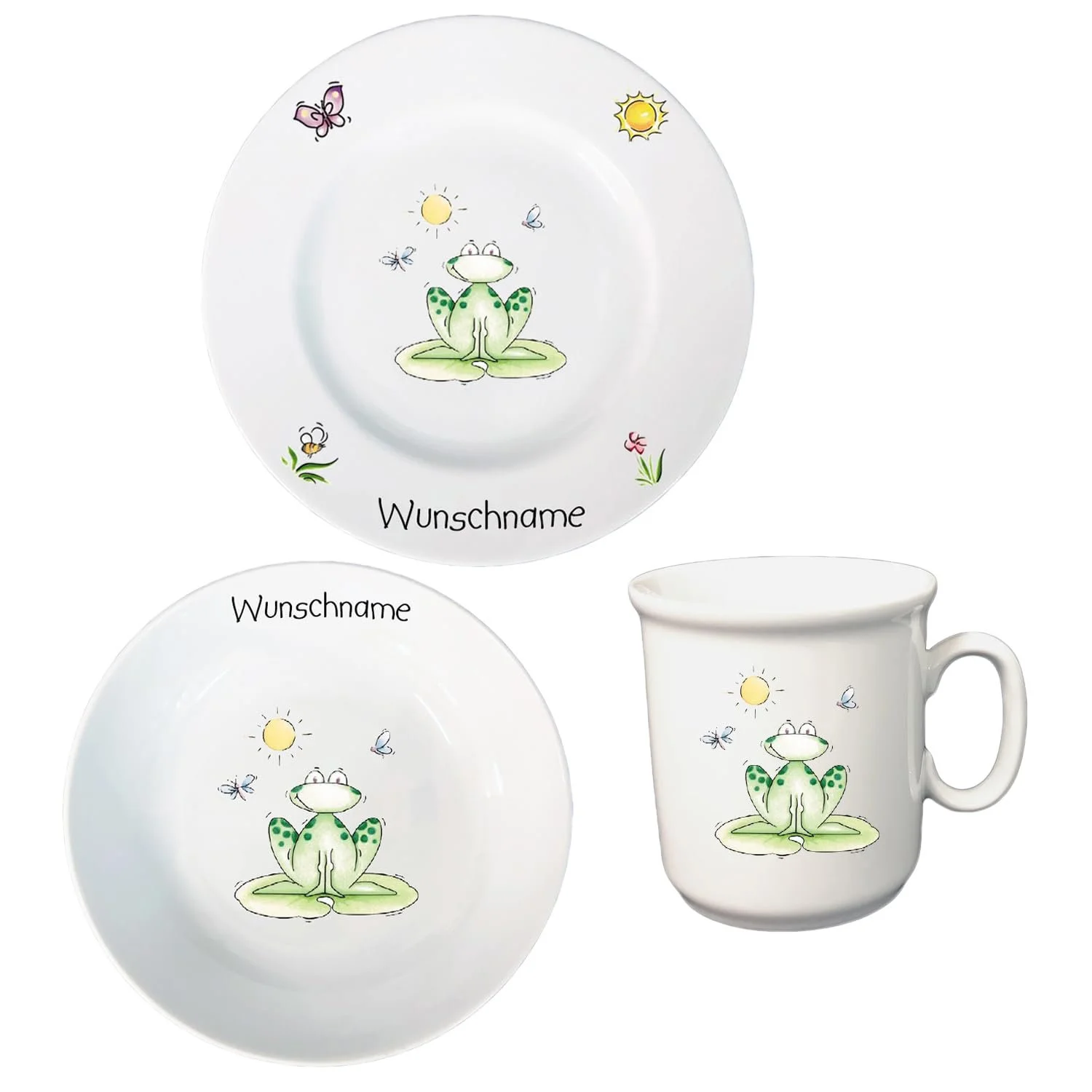 Дитячий Набір Посуду Персоналізований 3 предмети Порцелянова Тарілка Чашка Миска Жаба, фото №1 Дитячий Набір Посуду Персоналізований 3 предмети Порцелянова Тарілка Чашка Миска Жаба, фото №1