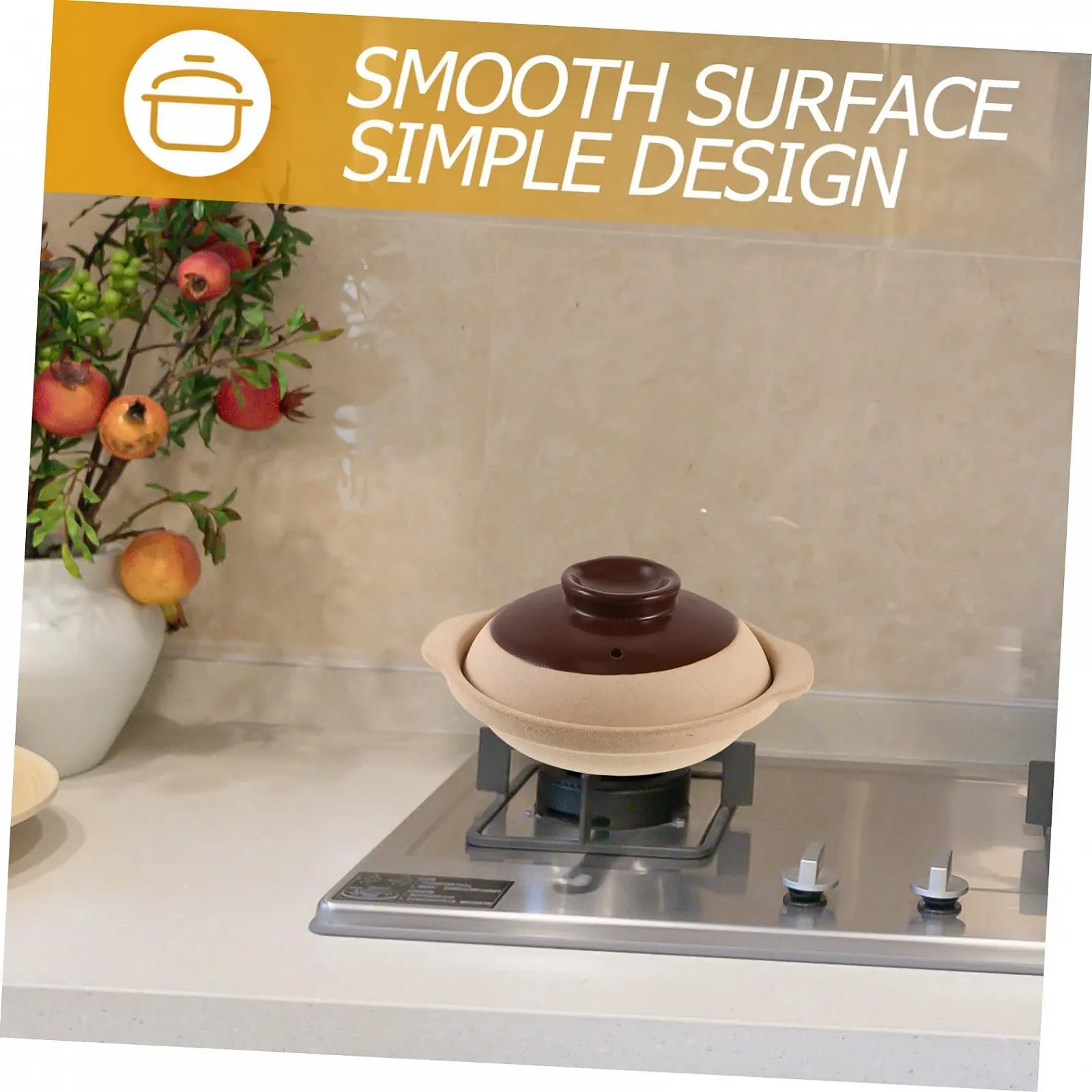 Керамическая кастрюля SOLUSTRE с крышкой термостойкая энергосберегающая для газовых плит с нескользящими ручками для супов и тушения, фото №5