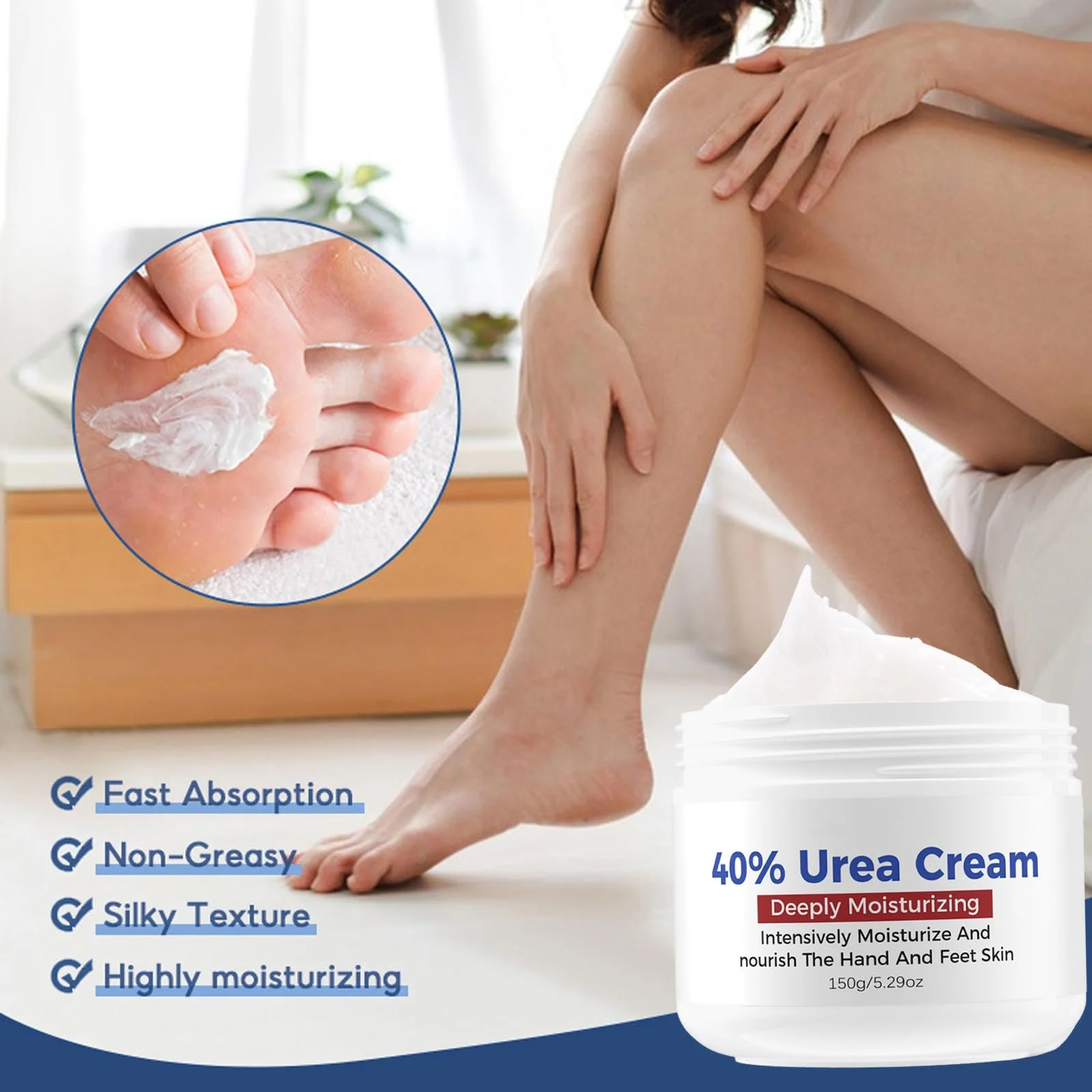 Крем для ног с 40% мочевиной для сухой кожи, потрескавшихся пяток и удаления мозолей, фото №6