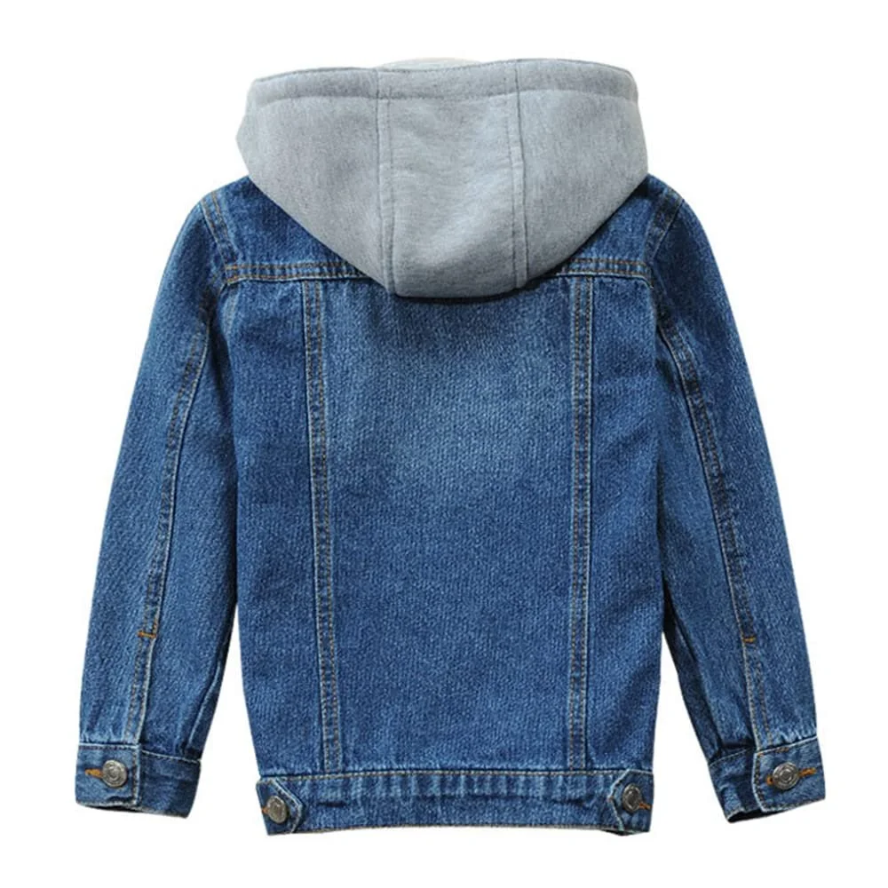 Унисекс Детская Джинсовая Куртка для Мальчиков Повседневная Джинсовая Куртка с Капюшоном Длинный Рукав на Молнии Верхняя Одежда, фото №2 Унисекс Детская Джинсовая Куртка для Мальчиков Повседневная Джинсовая Куртка с Капюшоном Длинный Рукав на Молнии Верхняя Одежда, фото №2