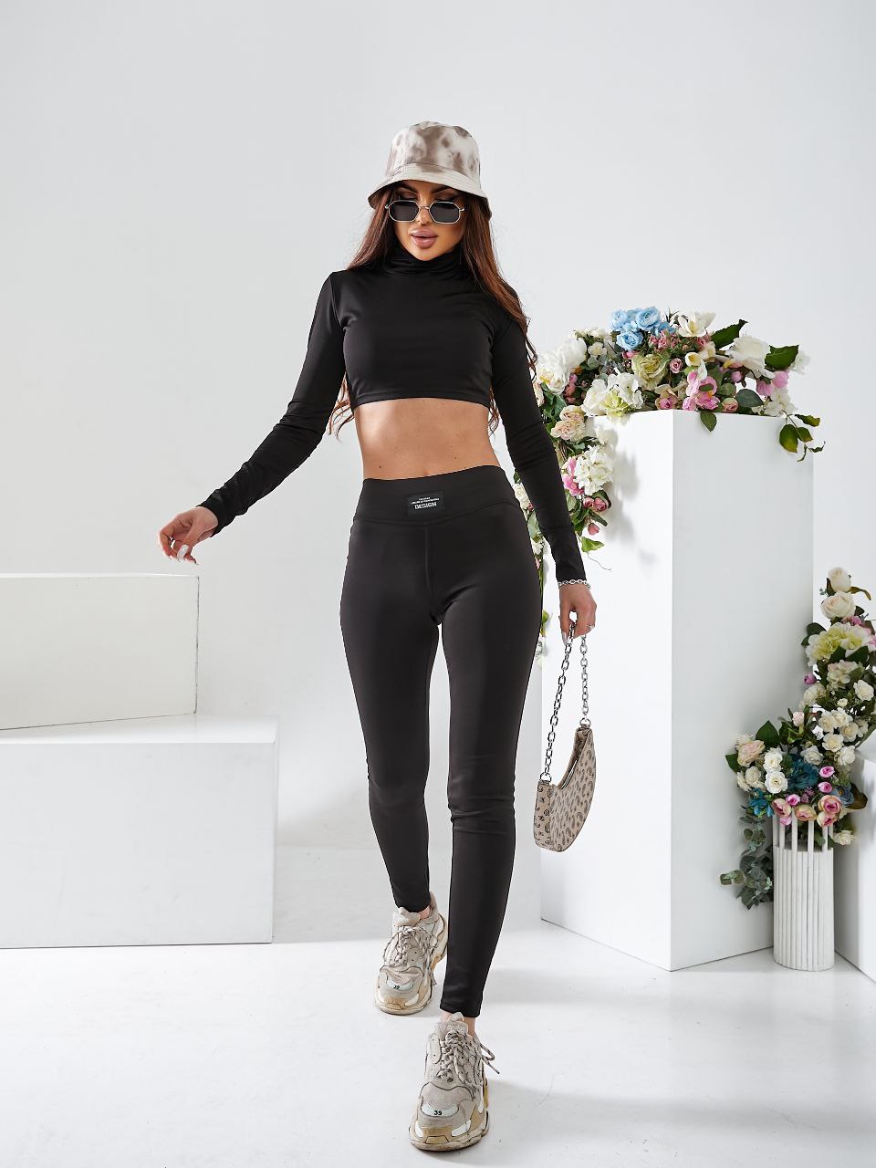 Женские модные узкие лосины из эластана OB020 размер 44 цвет черный, фото №1