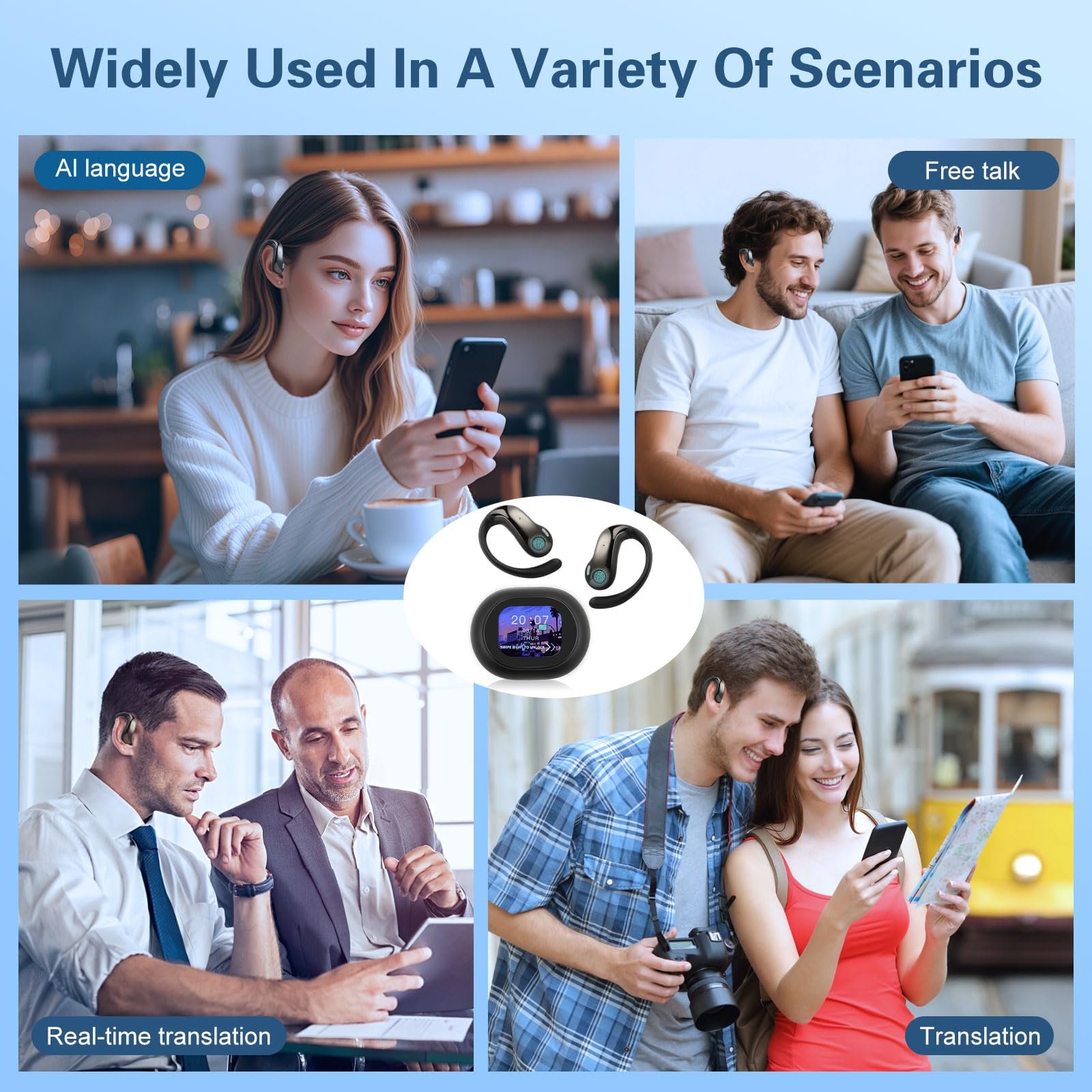 Наушники-переводчик, наушники для перевода, переводчик реального времени, 3-в-1 наушники для перевода 144 языками с сенсорным ЖК-экраном, Bluetooth 5.4, подходят для учебы, фото №6