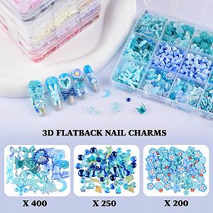 Набір для нігтів 3D Метелик Троянда Квітка Бант Кролик Ведмідь 850 шт. зі стразами, кришталевими дорогоцінними каменями та дисками для манікюру, DIY прикрас (Синій) synthetic.ua - Фото 1