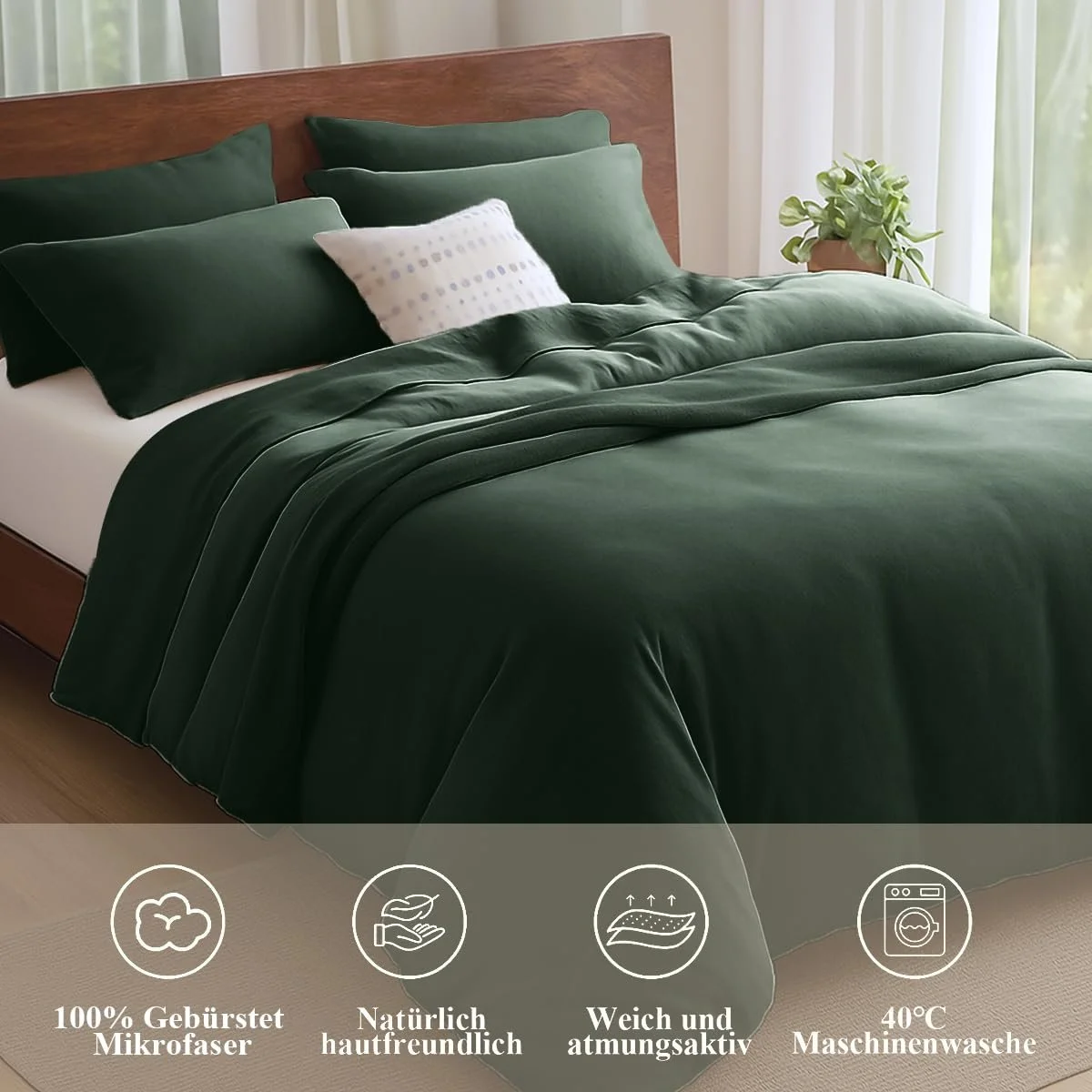 Комплект постельного белья Lanqinglv Микрофибра 155 x 220 см Темно-зеленый, фото №3