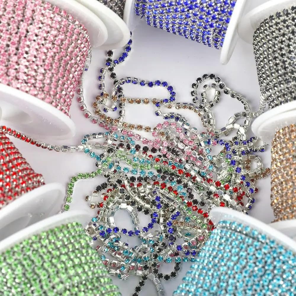 Цепочка со стразами SS6-SS18 для пришивания и приклеивания, отделка стразами, цепочка в чашке SS14 3,5 мм, 10 ярдов - рулон, фото №6