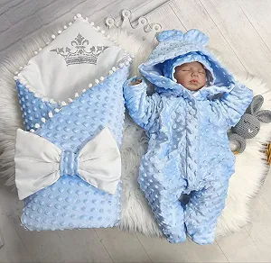 Комплект для новонародженого демісезоний Плюш Корона блакитний - Фото 1