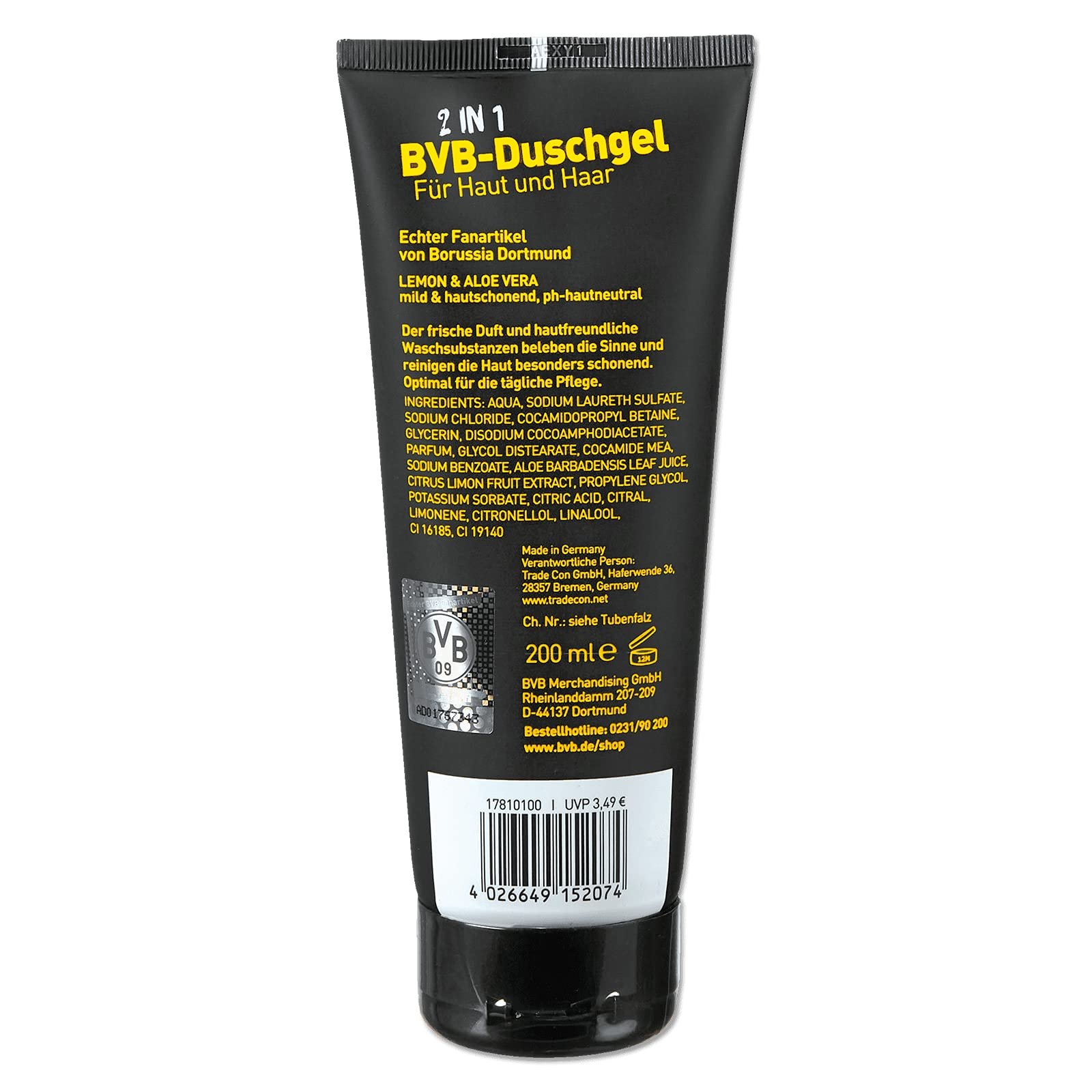 Набор Магическое полотенце и Гель для душа 2-в-1 Borussia Dortmund BVB BVB 09 60 x 30 см, 200 мл, Хлопок Черный/Желтый, фото №7
