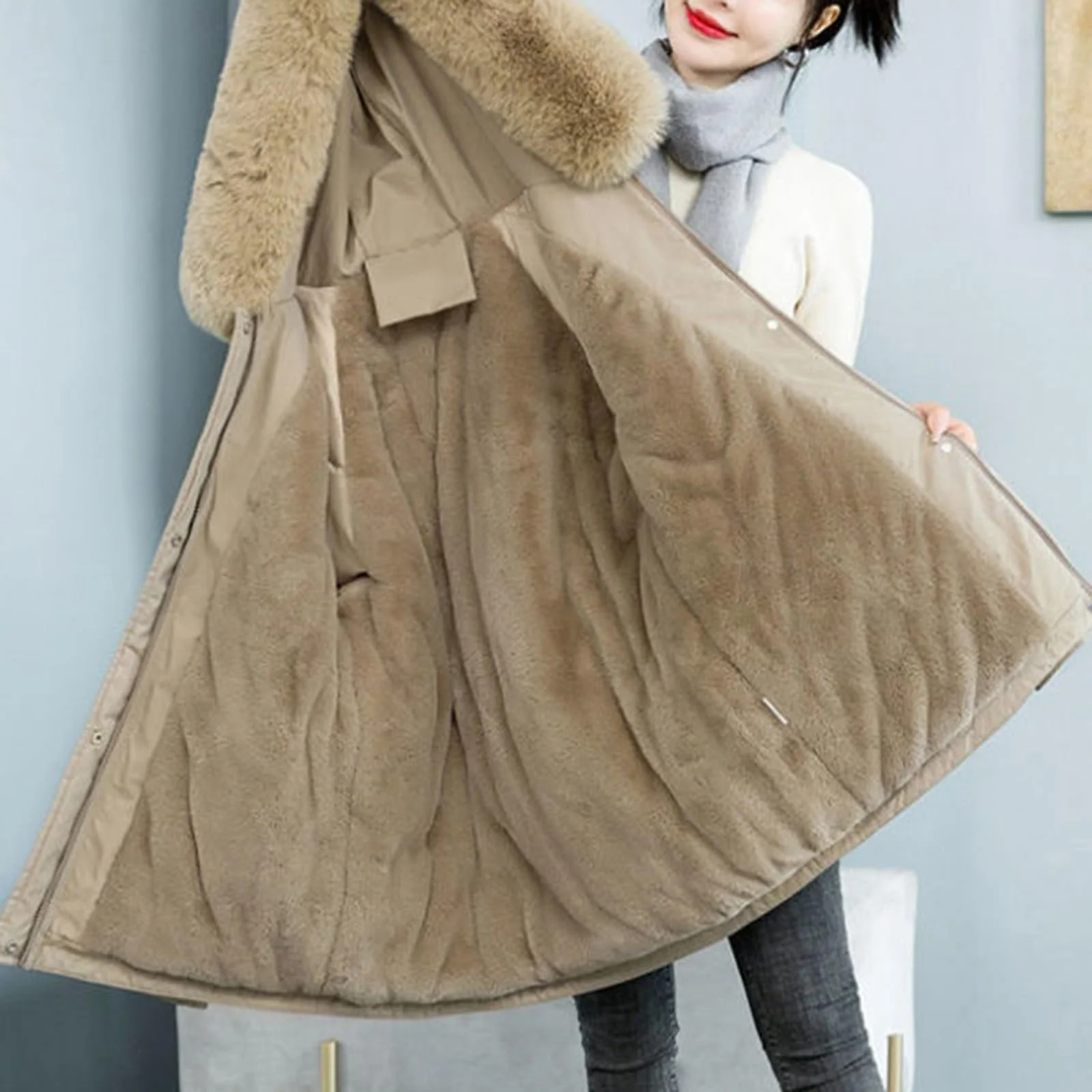 Зимняя куртка Mymyguoe с капюшоном, утепленная, с меховым капюшоном, фото №4