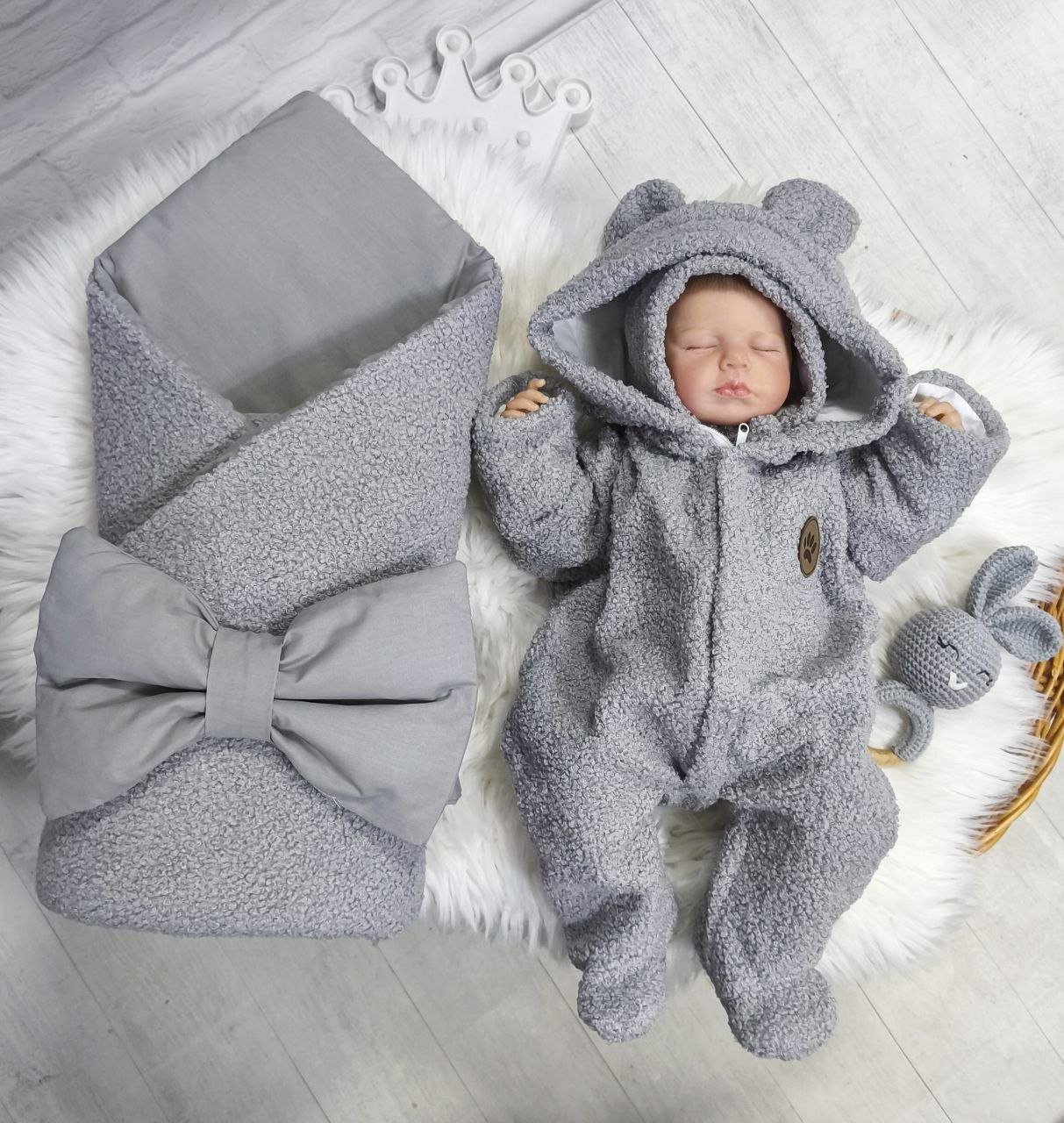 Конверт для новонародженого та людина демісезон Тедді сірий (А00061), фото №1