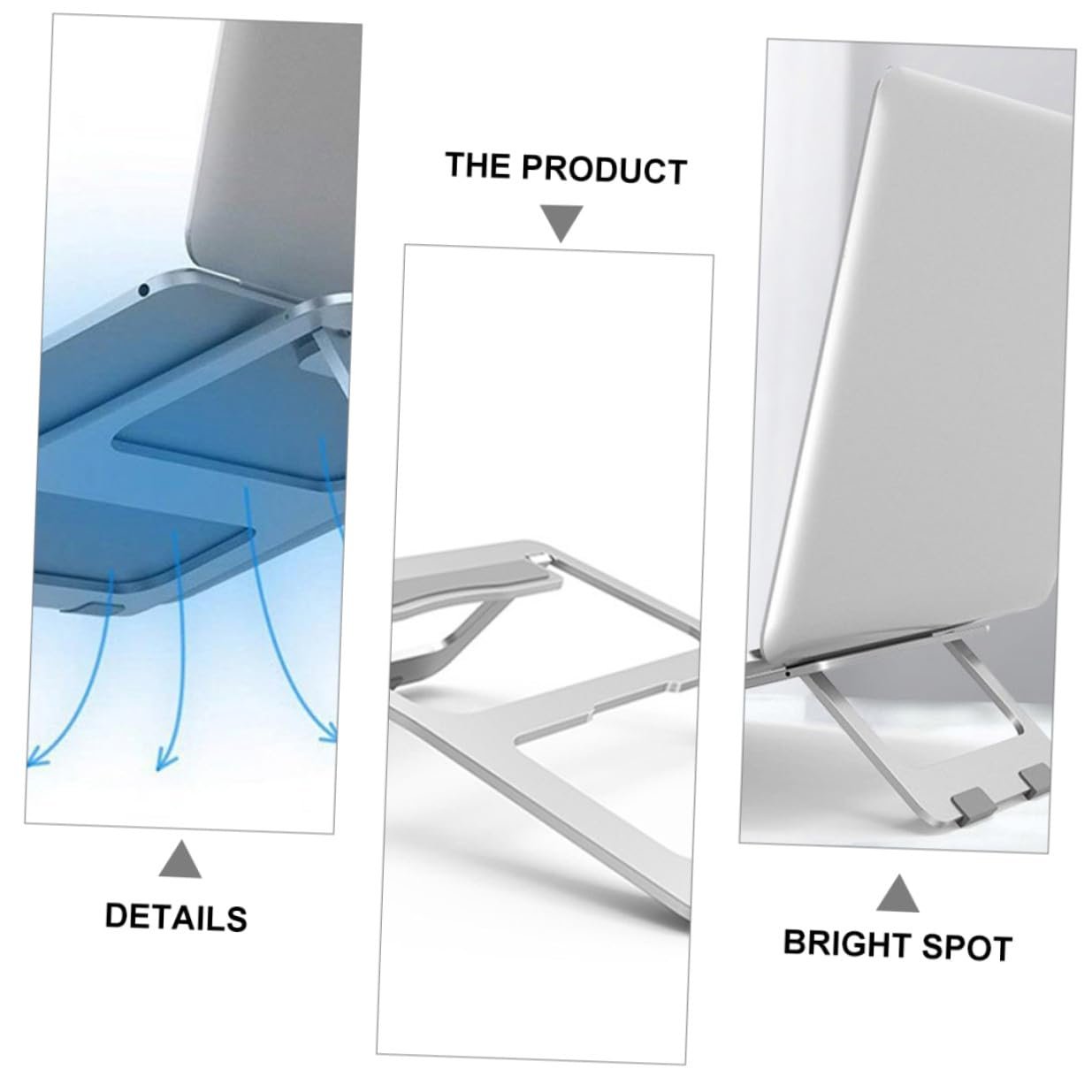 Подставка для ноутбука складная Алюминиевый сплав Эргономичный Наклон Держатель для ноутбука Рассеивание тепла Поддержка для ноутбука для офиса и в дороге, фото №5