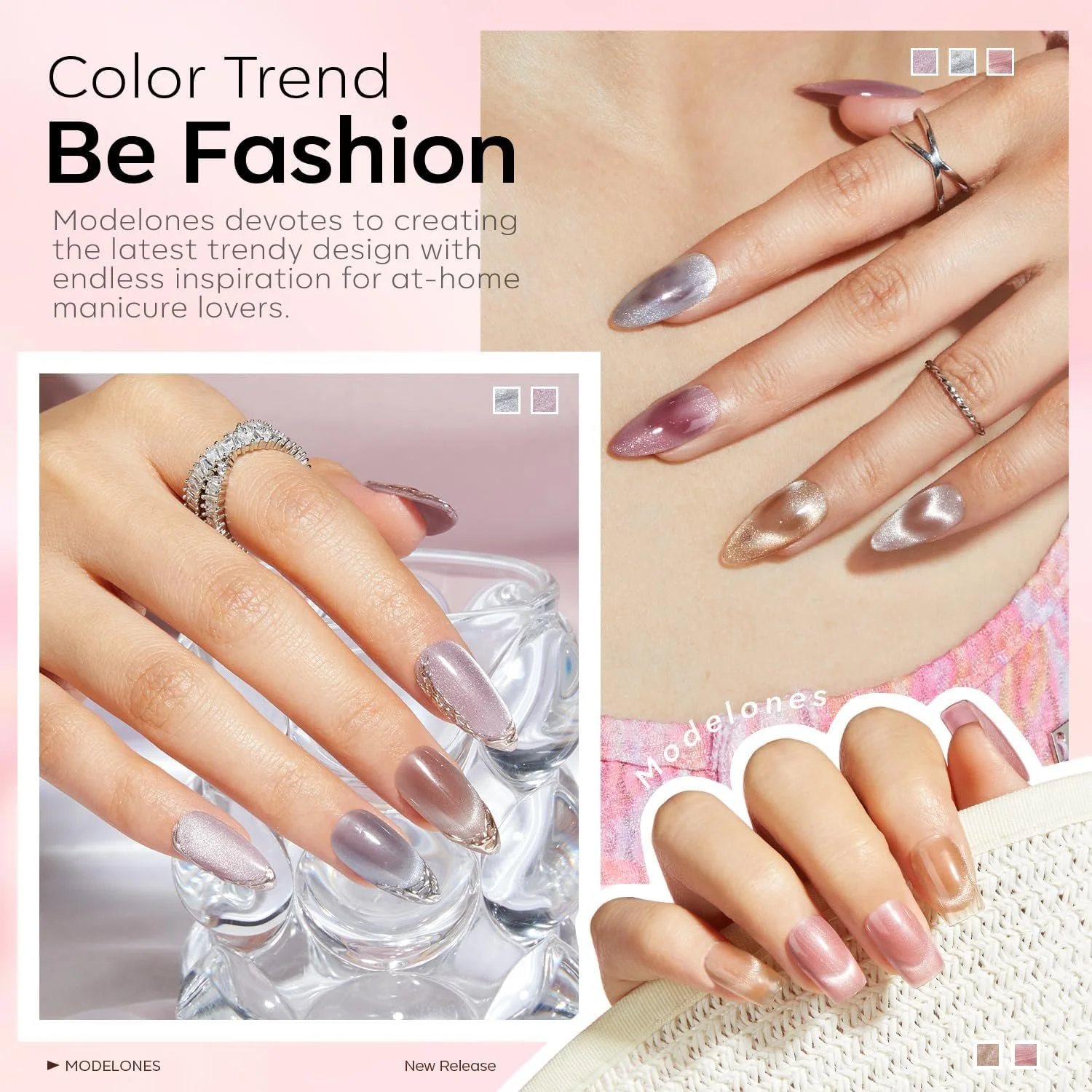 Гель-лак Modelones Cat Eye Nude Purple Pink Glitter Series 7 мл, фото №2