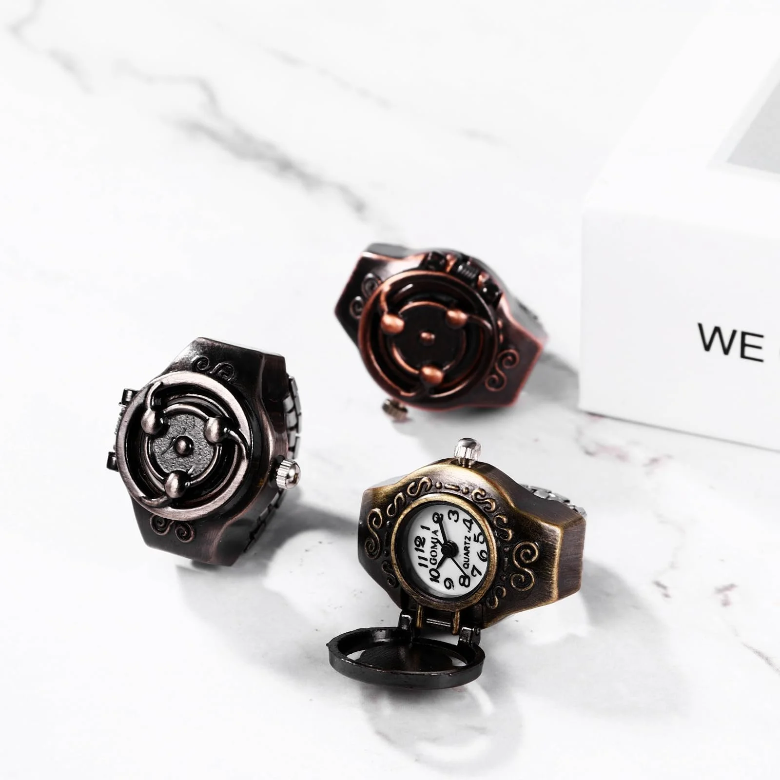 Кільце-годинник чоловічий JewelryWe Кварцовий аналоговий годинник-кільце з еластичним черепом, фото №3