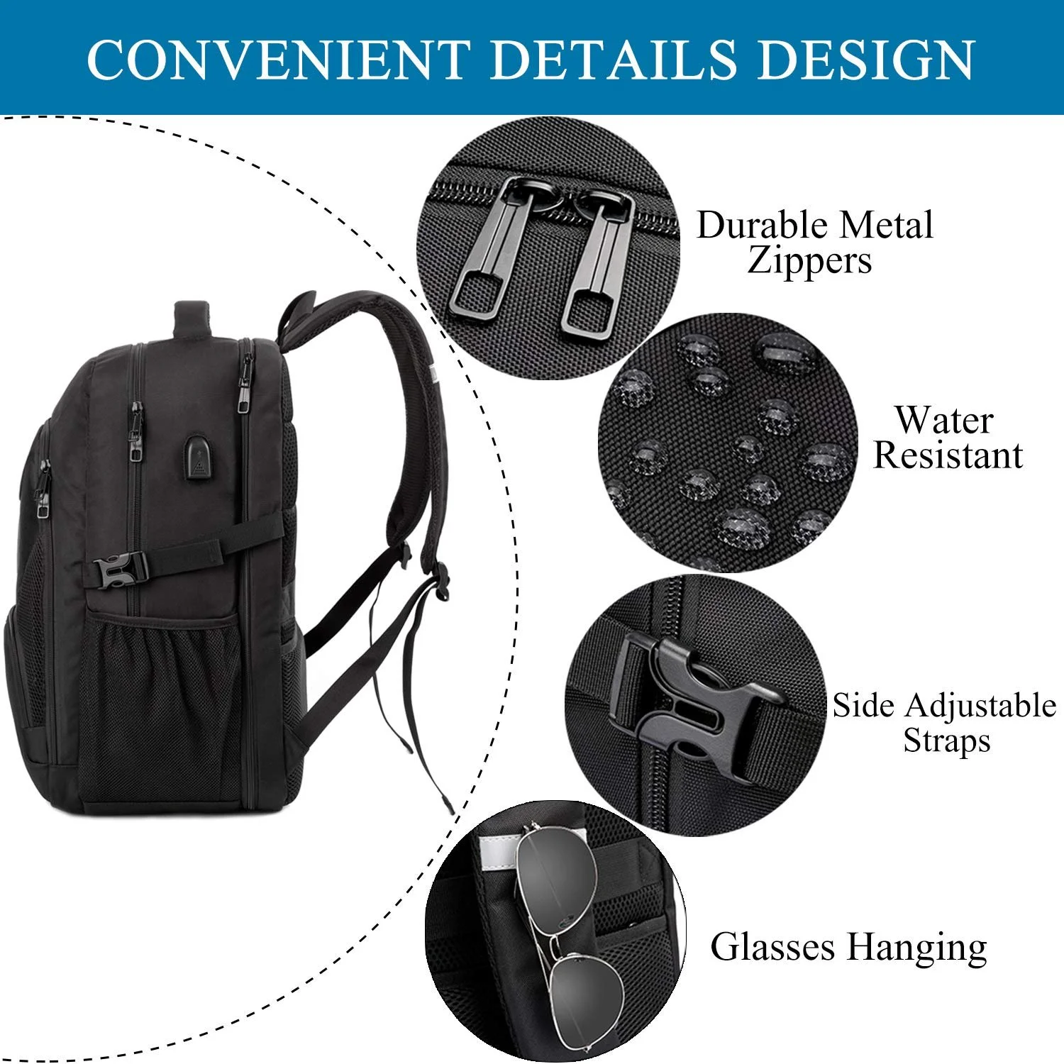 Рюкзак для ноутбука 17-Inch 50L Waterproof USB Charging Port Anti-Theft Black, фото №5 Рюкзак для ноутбука 17-Inch 50L Waterproof USB Charging Port Anti-Theft Black, фото №5