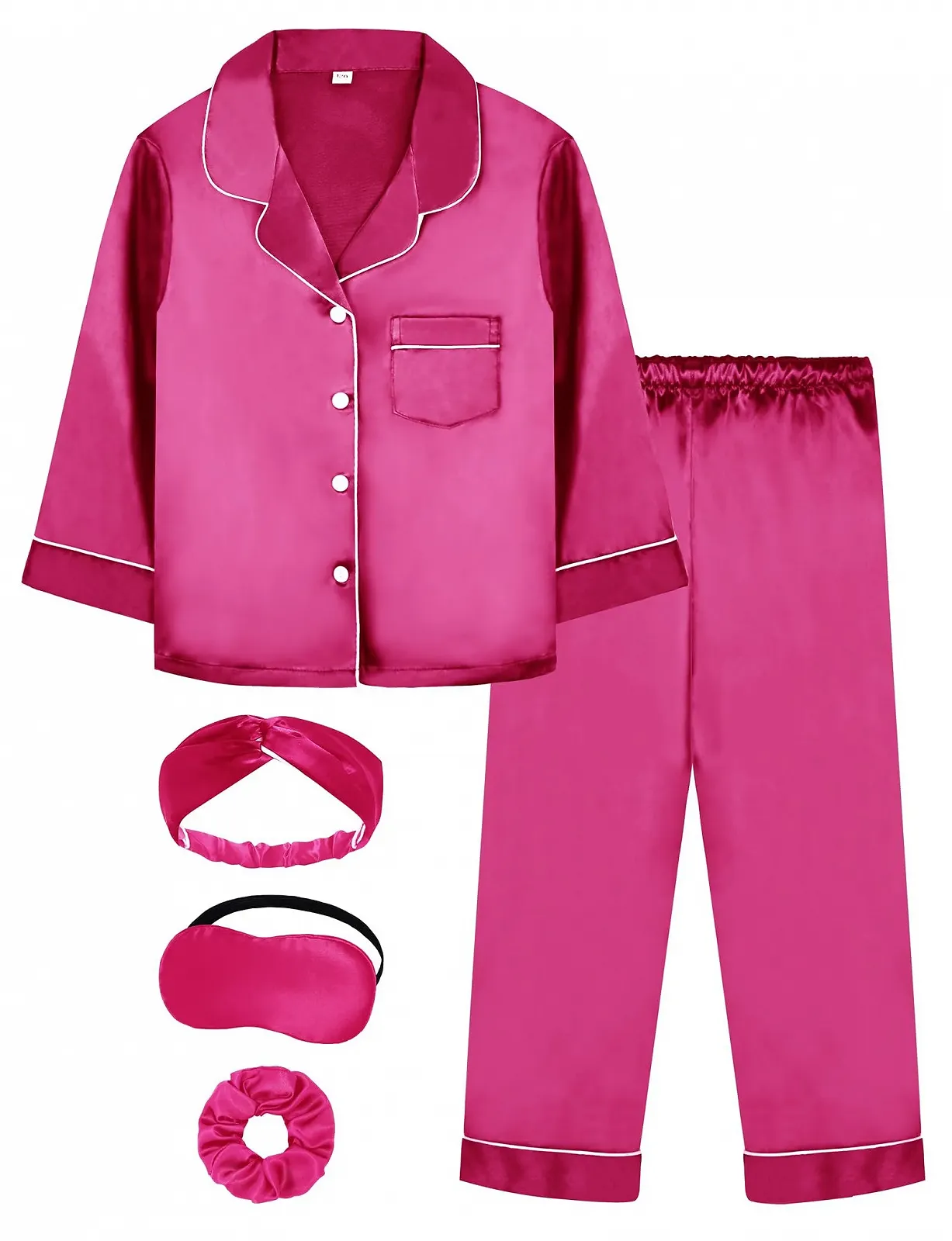 Комплект детской пижамы EPLAZA для девочек и мальчиков: атласная пижама, шелковая повязка на голову, маска для глаз, скранчи, фото №1 Комплект детской пижамы EPLAZA для девочек и мальчиков: атласная пижама, шелковая повязка на голову, маска для глаз, скранчи, фото №1