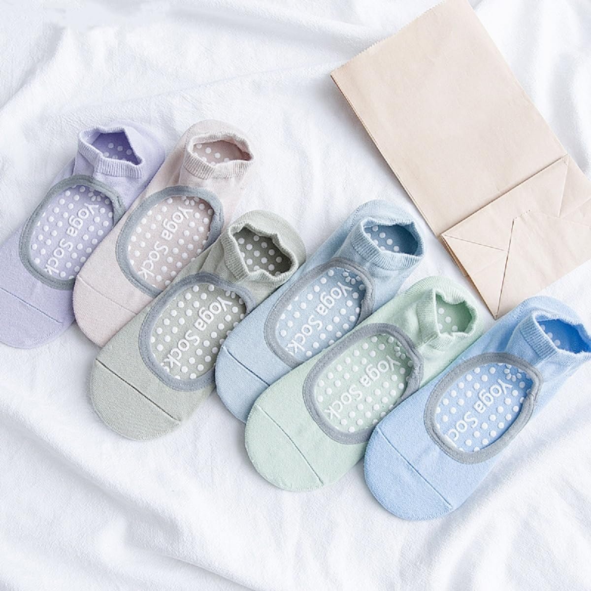 Носки для йоги Хлопковые с нескользящими вставками Размер One Size, фото №6