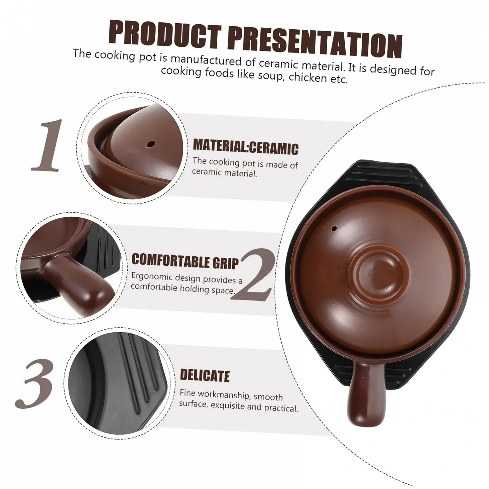 Кастрюля керамическая TOYANDONA Термостойкая С ручками, фото №5