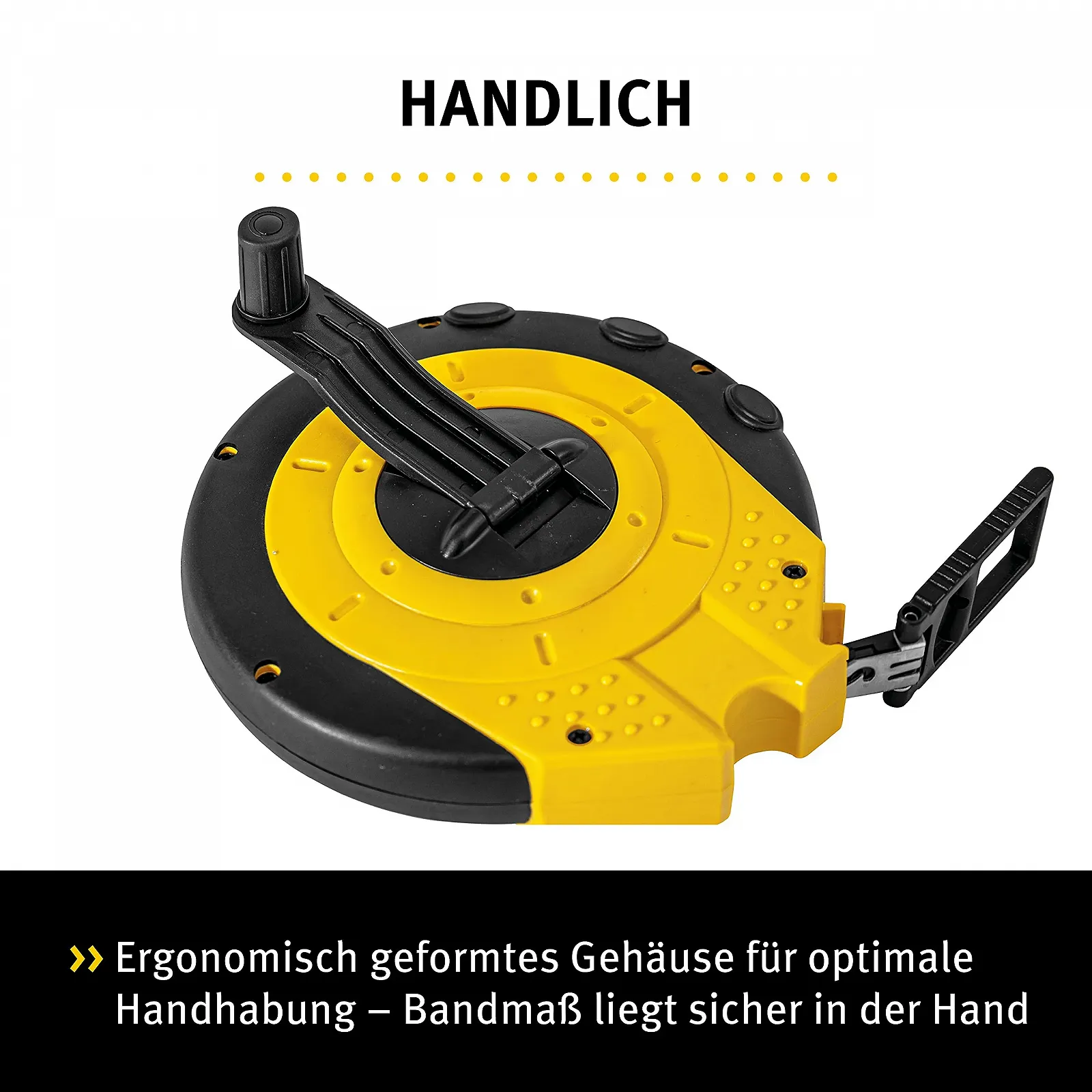 Рулетка Stabila Capsule LBM 2000 скловолоконна 30 м, скловолоконна вимірювальна стрічка з метричною шкалою та захистом від перегинів, універсальний гачок, небиткий корпус, точність MID, LBM 2000, 30 м, чорний/жовтий, фото №3