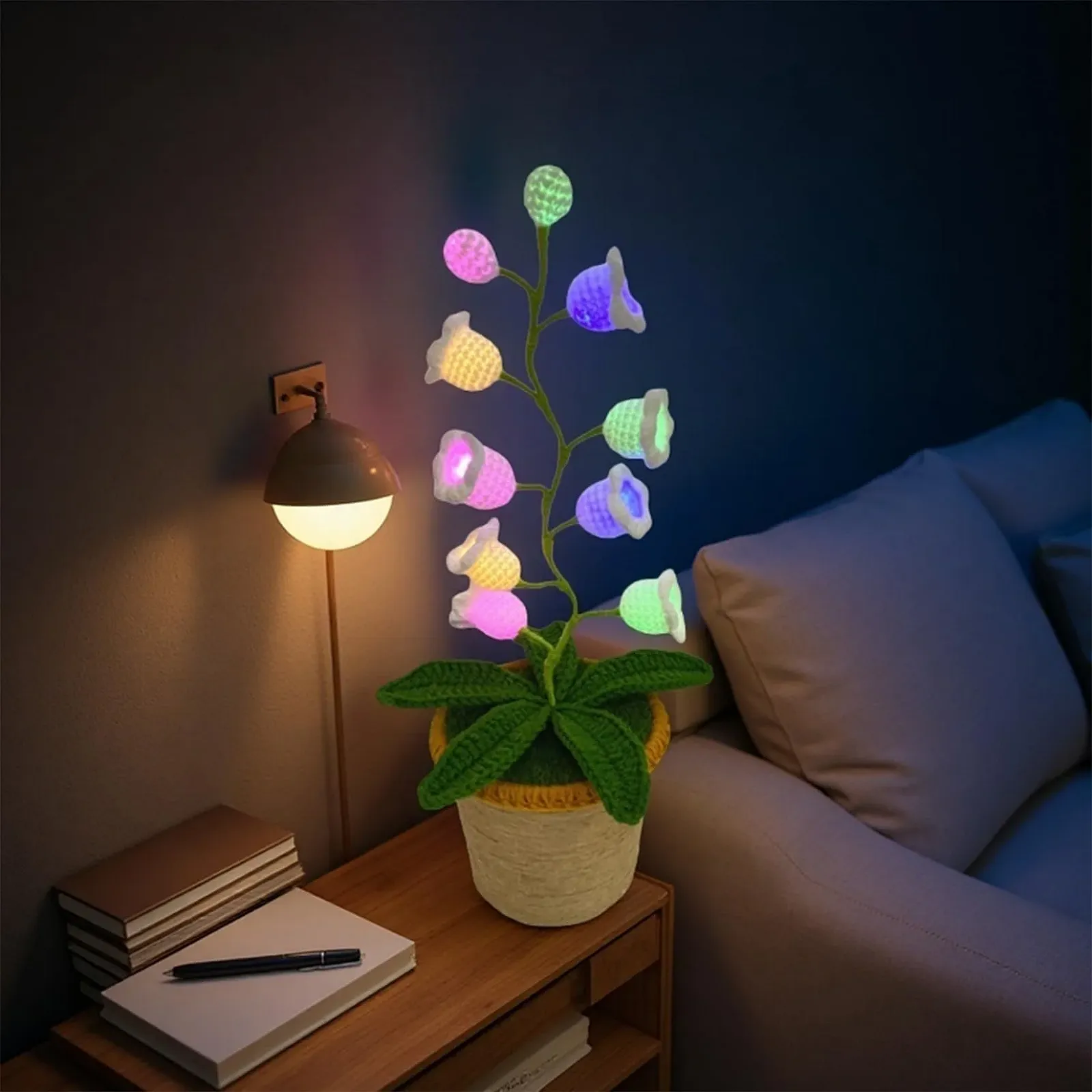 Нічник Конвалія в'язаний гачком світлодіодний бездротовий великий Різнокольоровий, фото №1