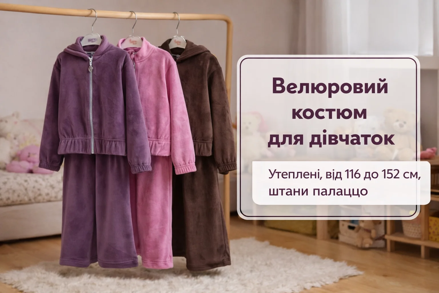 Утеплений велюровий костюм з палаццо від 116 до 152 см, велюровий костюм на хутрі широкі штани, фото №1 Утеплений велюровий костюм з палаццо від 116 до 152 см, велюровий костюм на хутрі широкі штани, фото №1