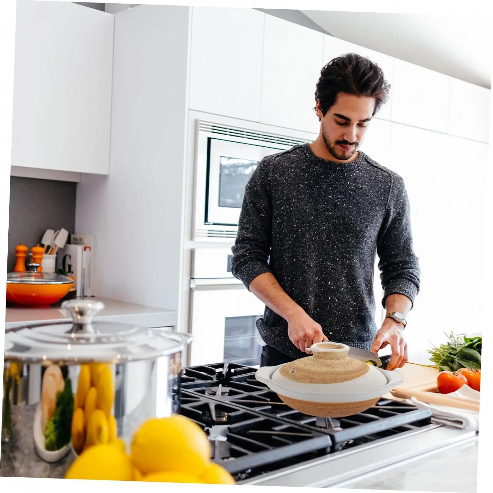 Каструля керамічна з кришкою термостійка антипригарна для газових плит, фото №5