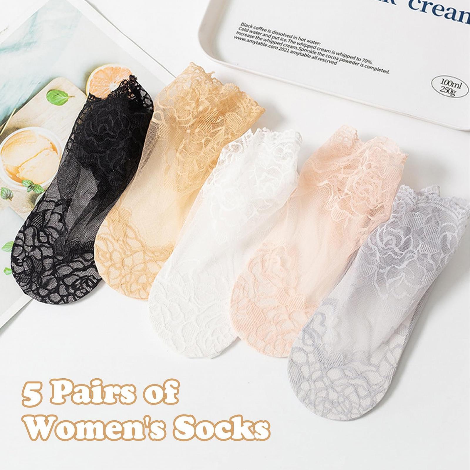 Носки с оборками (5 пар) Прозрачные женские кружевные носки с оборками Тонкие носки с рюшами Элегантные женские носки Кружевные носки Сетчатые носки Прозрачные летние носки Черный цвет, фото №5