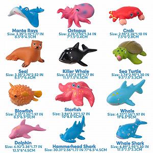 Игрушки для ванны Без отверстий для детей Oekan Морские животные 12 шт. synthetic.ua - Фото 1