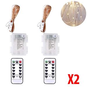 Гірлянда DecoKing 60 LED на мідному дроті 2 шт. з пультом дистанційного керування, теплий білий, статичний, живлення від батарейок synthetic.ua - Фото 1