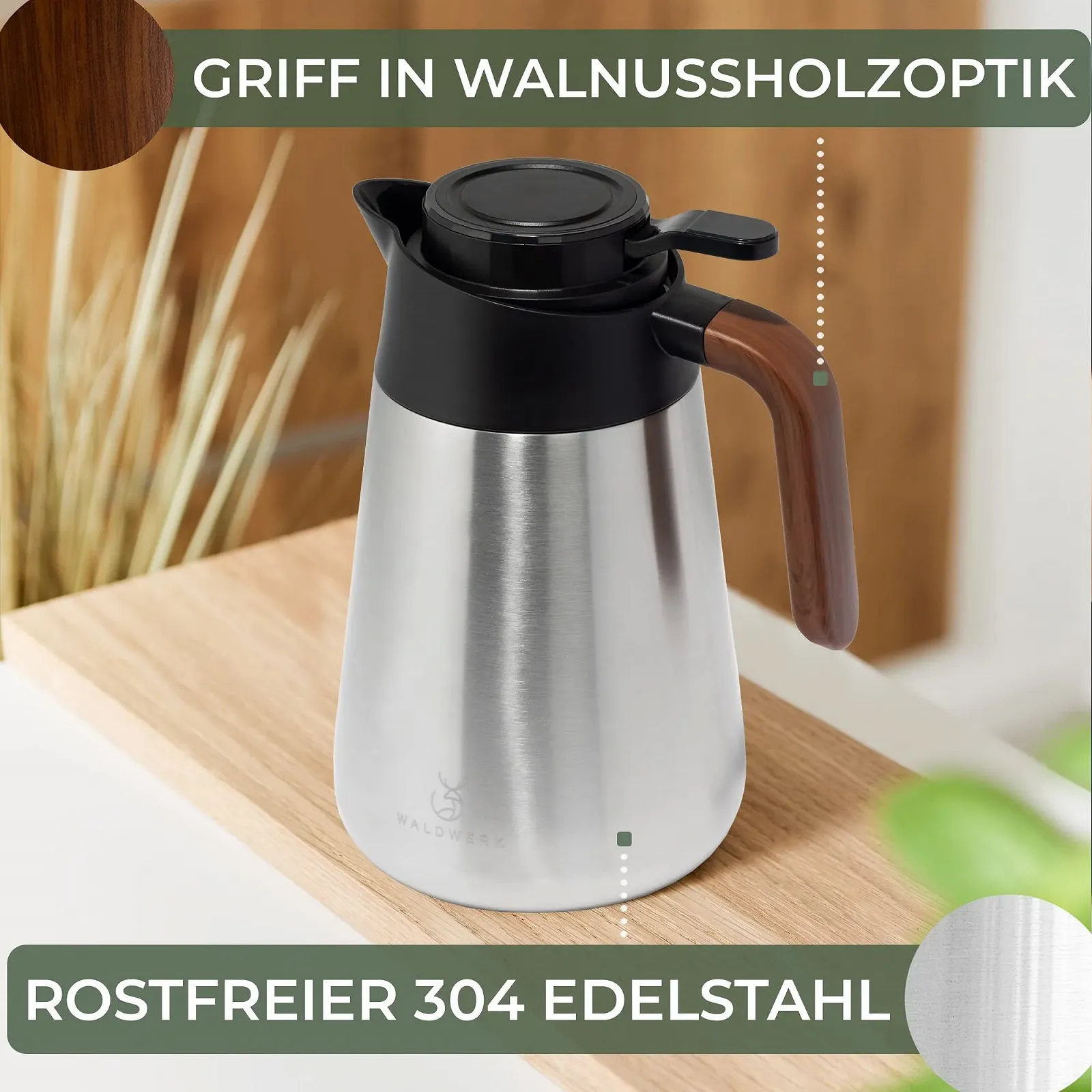 Термос-кавник WALDWERK 1.5 л - Кавник з подвійними стінками з нержавіючої сталі 304, фото №6