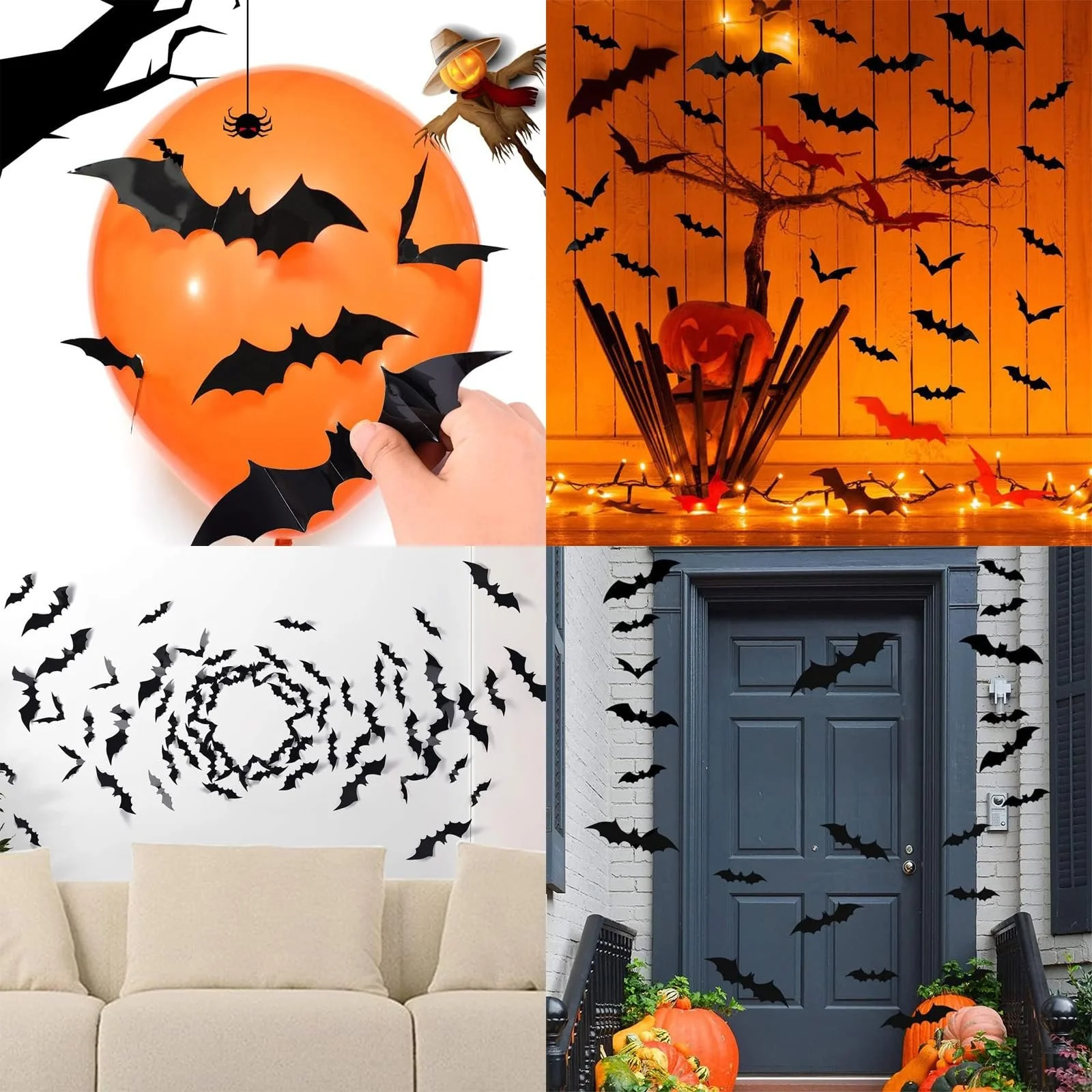 Наклейки на стіну Хелловін 3D Кажани 120 шт. 4 розміри Водостійкий PVC Чорний, фото №6