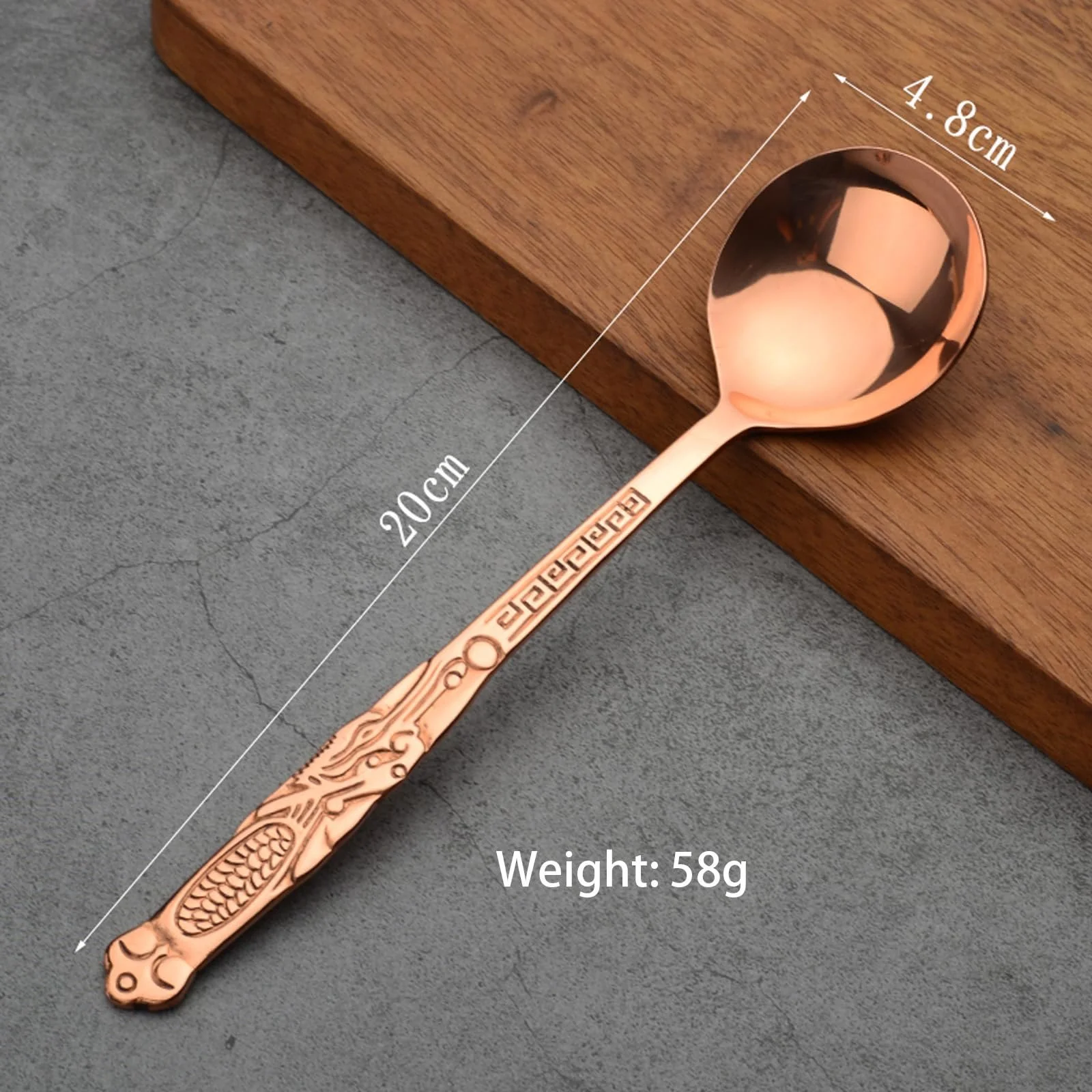 Ложка 100% Pure Copper кована, старовинний візерунок, 20 см, для сімейних обідів, ресторанів, десертів, тортів, морозива, фото №3 Ложка 100% Pure Copper кована, старовинний візерунок, 20 см, для сімейних обідів, ресторанів, десертів, тортів, морозива, фото №3