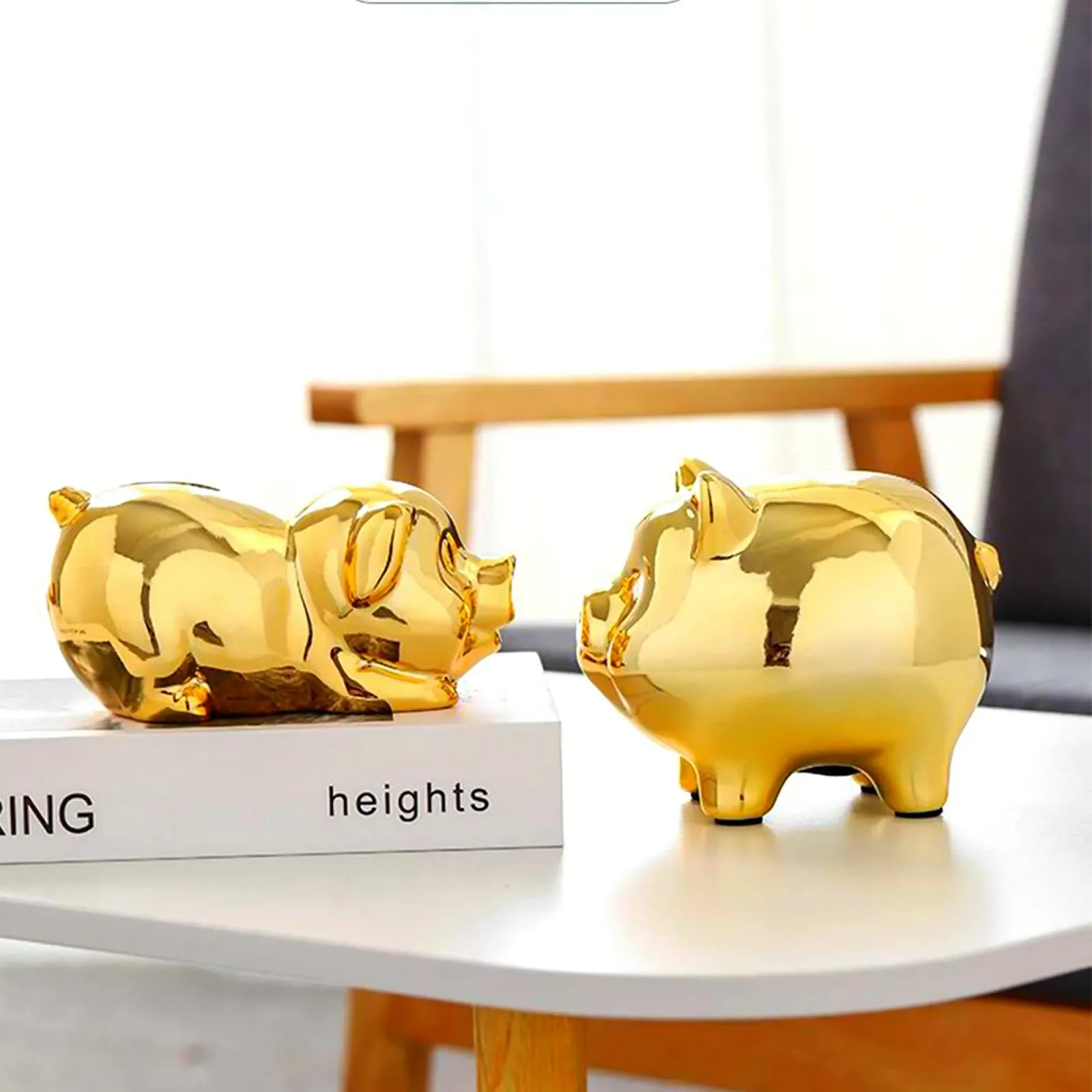 Скарбничка-свиня керамічна велика золотиста іменна, фото №3