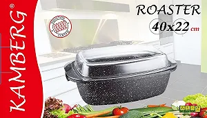 Гусятница Kamberg 0008048 40 x 22 x 16 см Литой алюминий Черный мрамор synthetic.ua - Фото 1