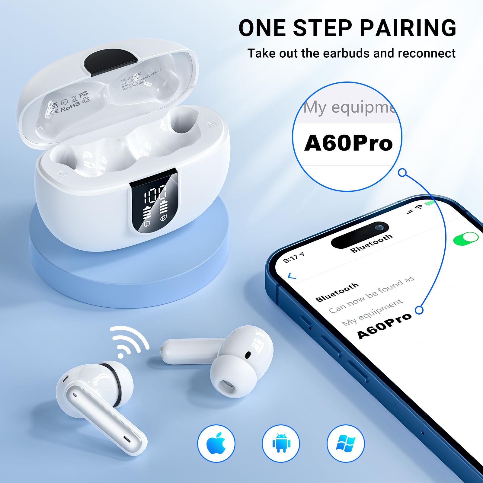 Навушники Bluetooth AOVOCE 5.3 Внутрішньовушні Спортивні 42 години Чорний, фото №4