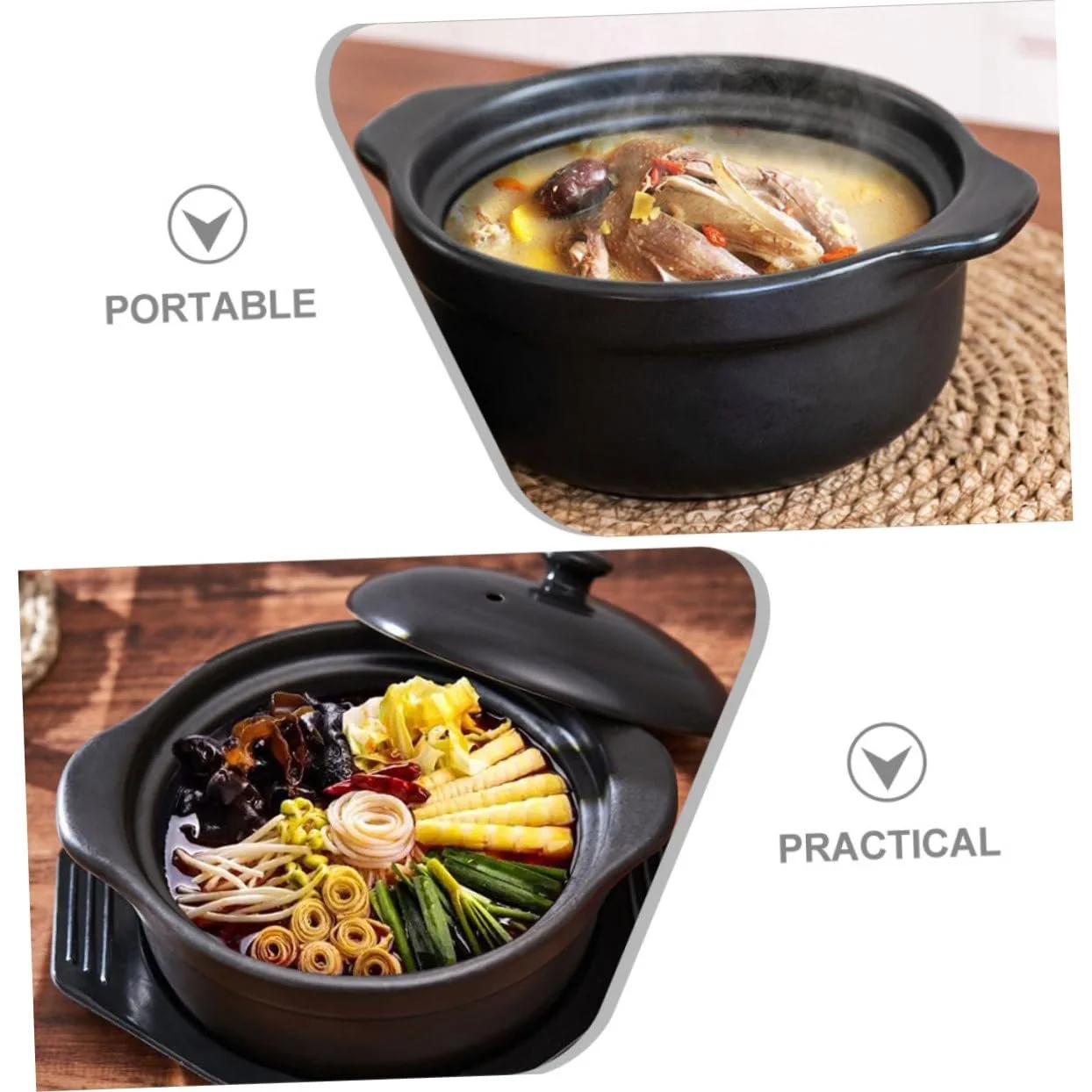 Кастрюля керамическая с крышкой термостойкая с антипригарным покрытием черная, фото №3