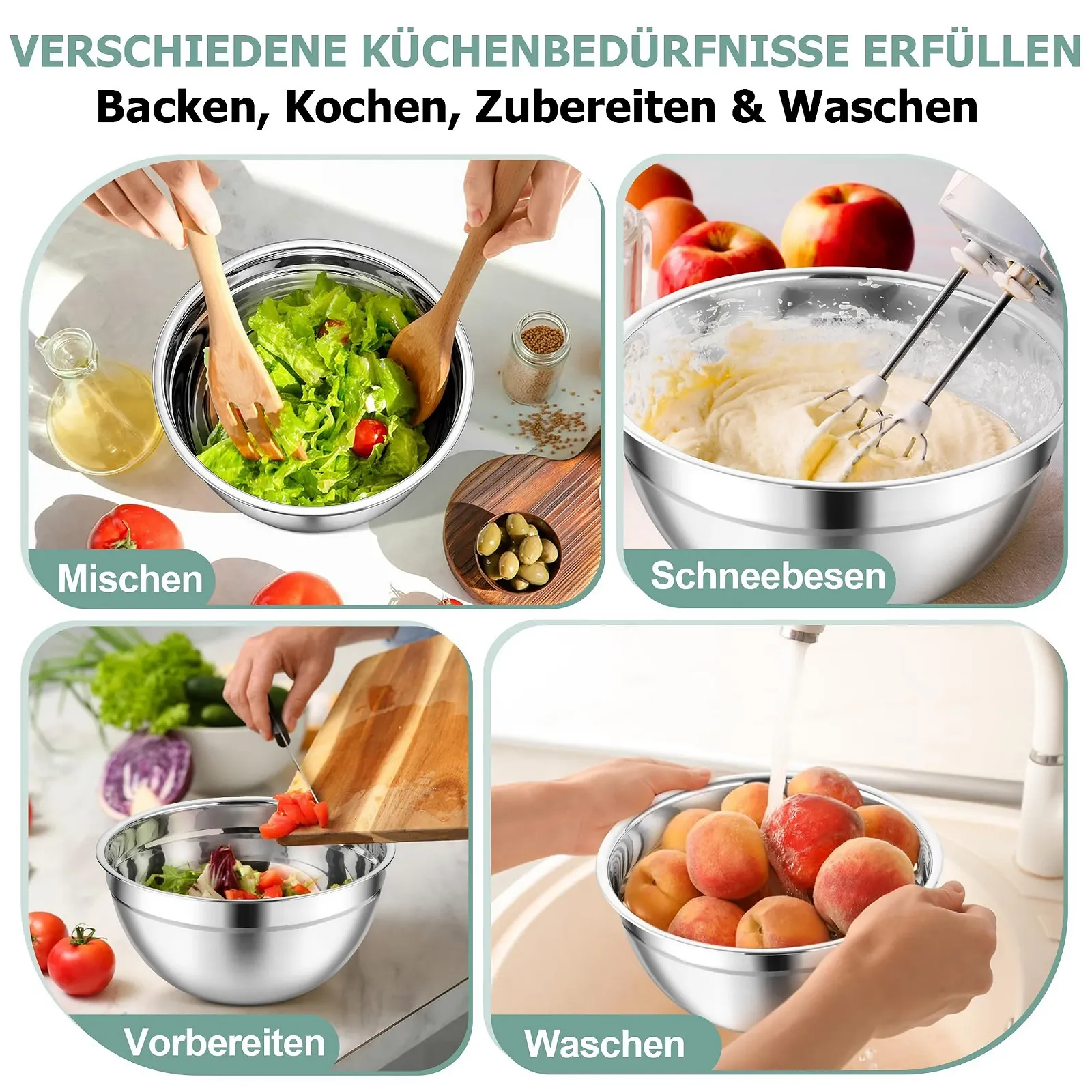 Набор мисок TEAMFAR 4.5 л/3 л/1.5 л 3 шт нержавеющая сталь с прозрачными крышками Black, фото №7