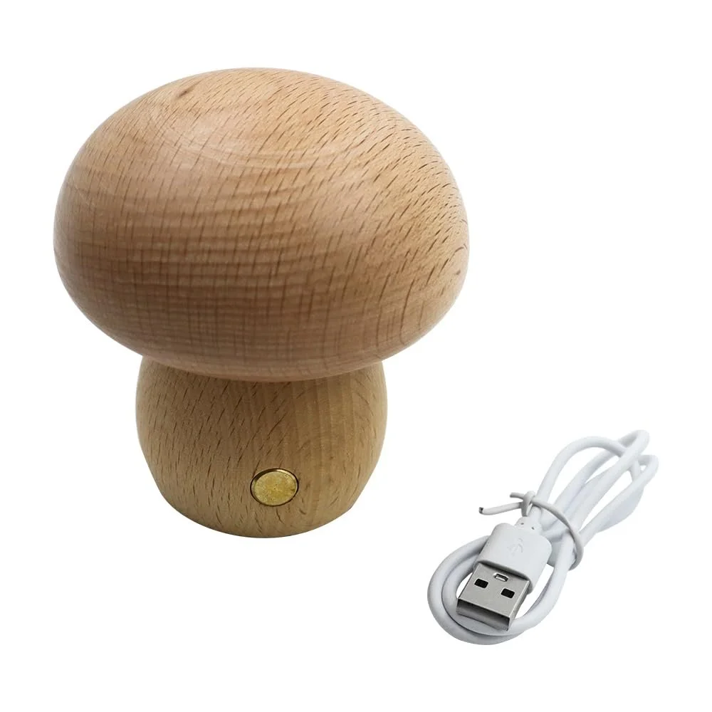 Настільна лампа Mushroom LED дерев'яна USB сенсорна ретро, фото №1